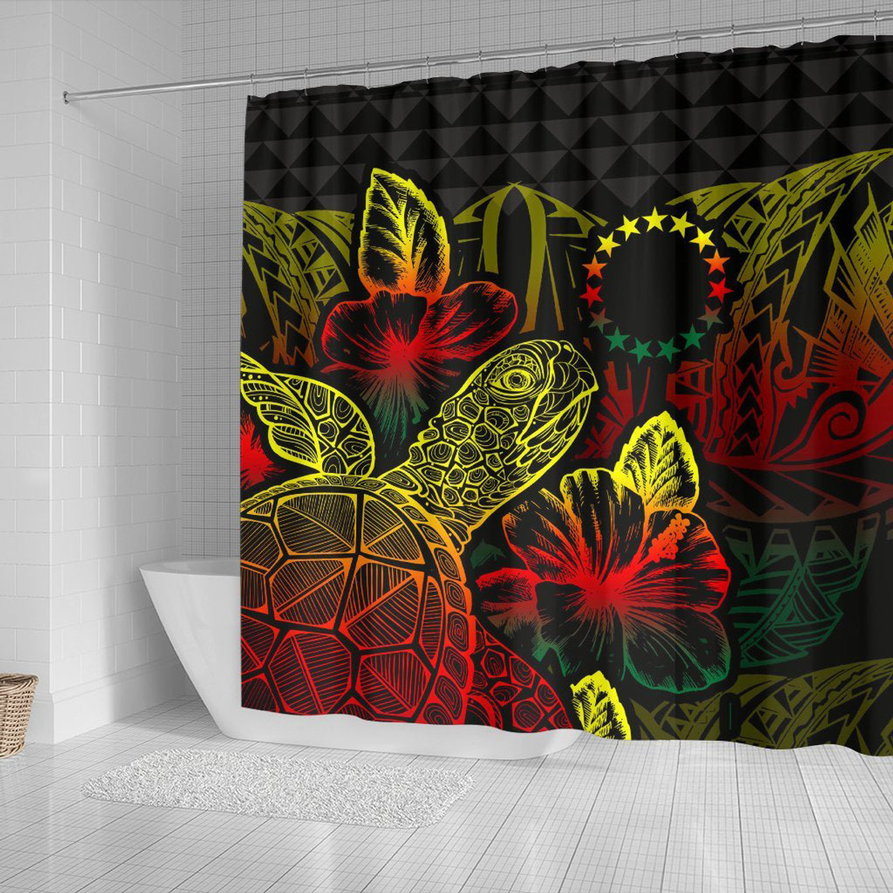 Cook Islands Shower Curtain Turtle Hibiscus Reggae 2