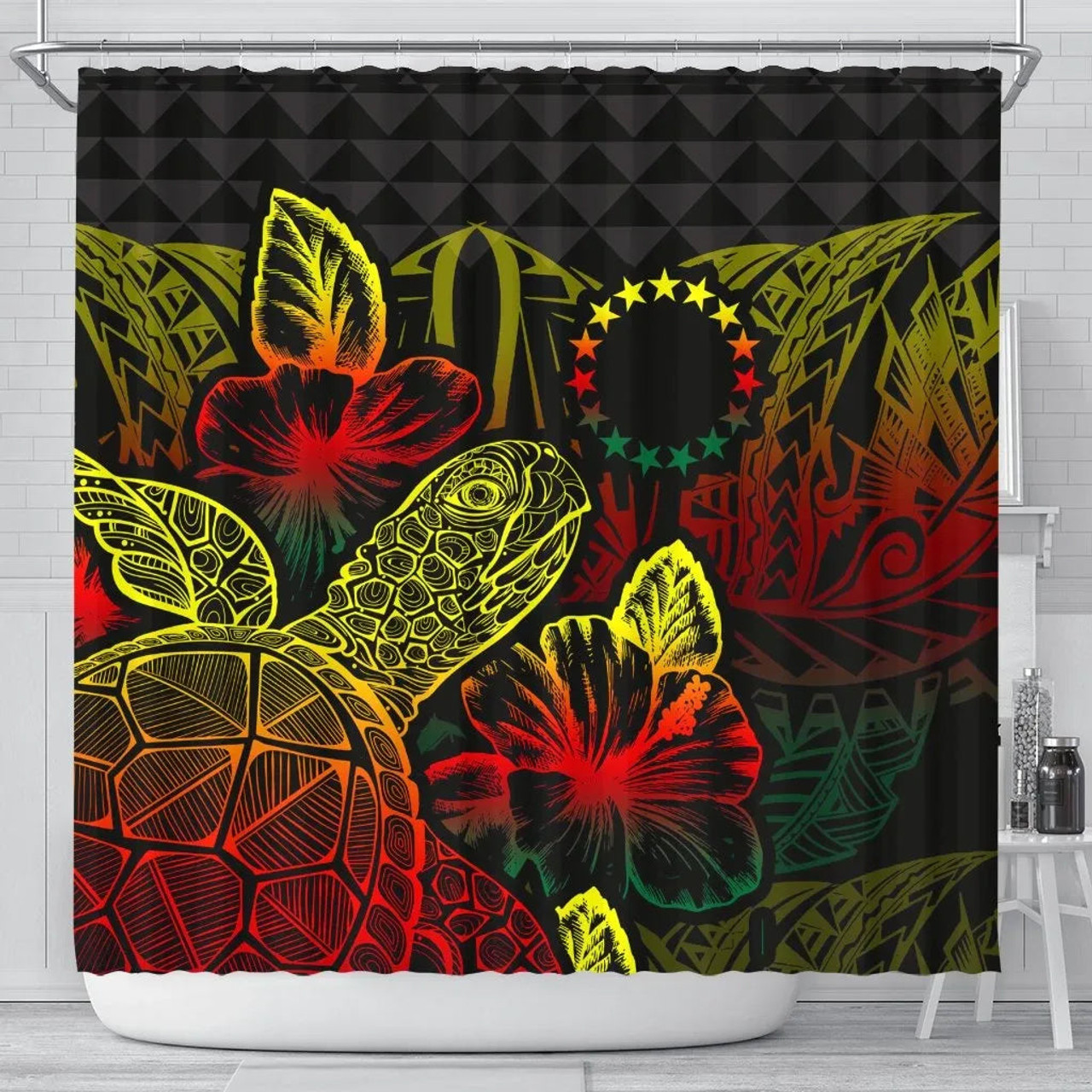 Cook Islands Shower Curtain Turtle Hibiscus Reggae 1