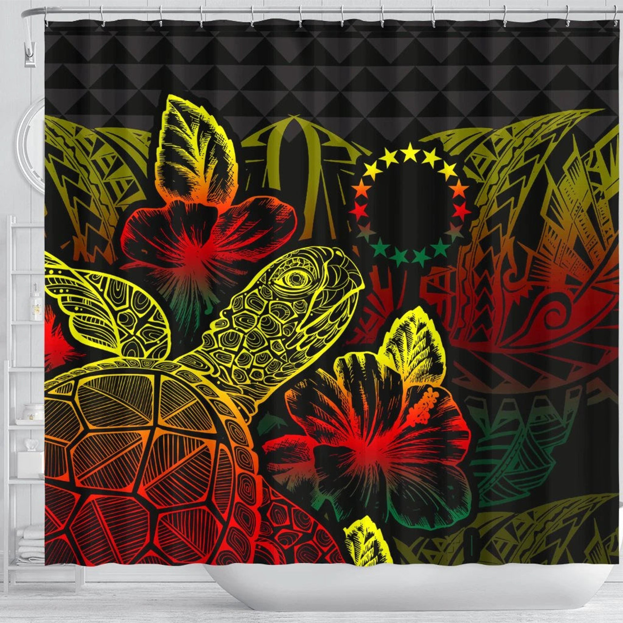 Cook Islands Shower Curtain Turtle Hibiscus Reggae 3