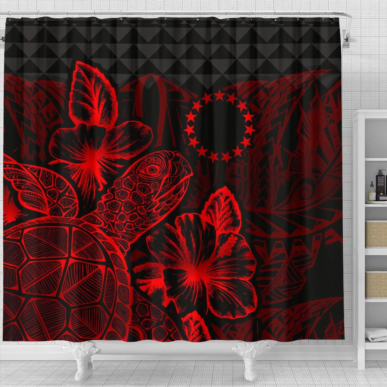 Cook Islands Shower Curtain Turtle Hibiscus Red 4
