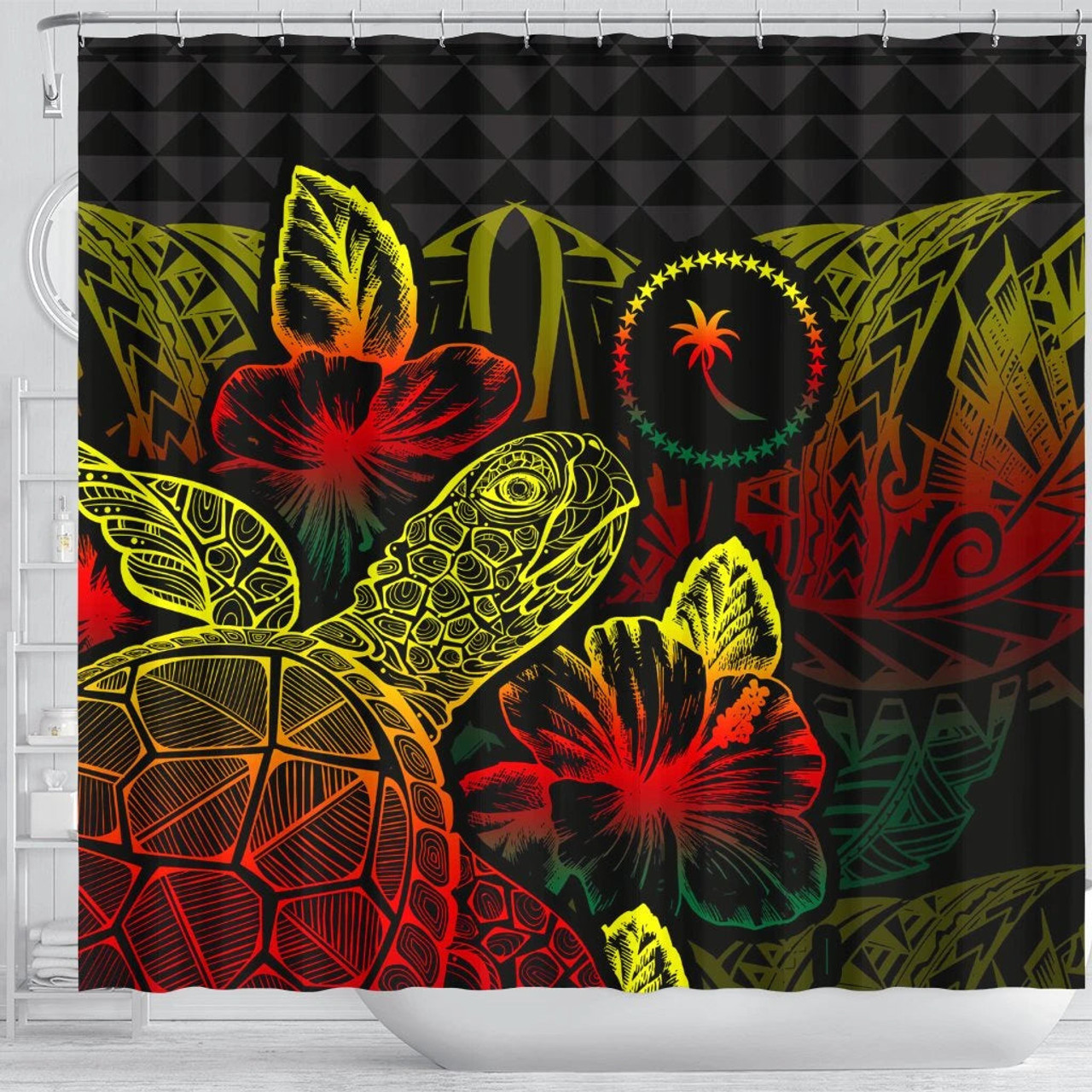 Chuuk Shower Curtain Turtle Hibiscus Reggae 3
