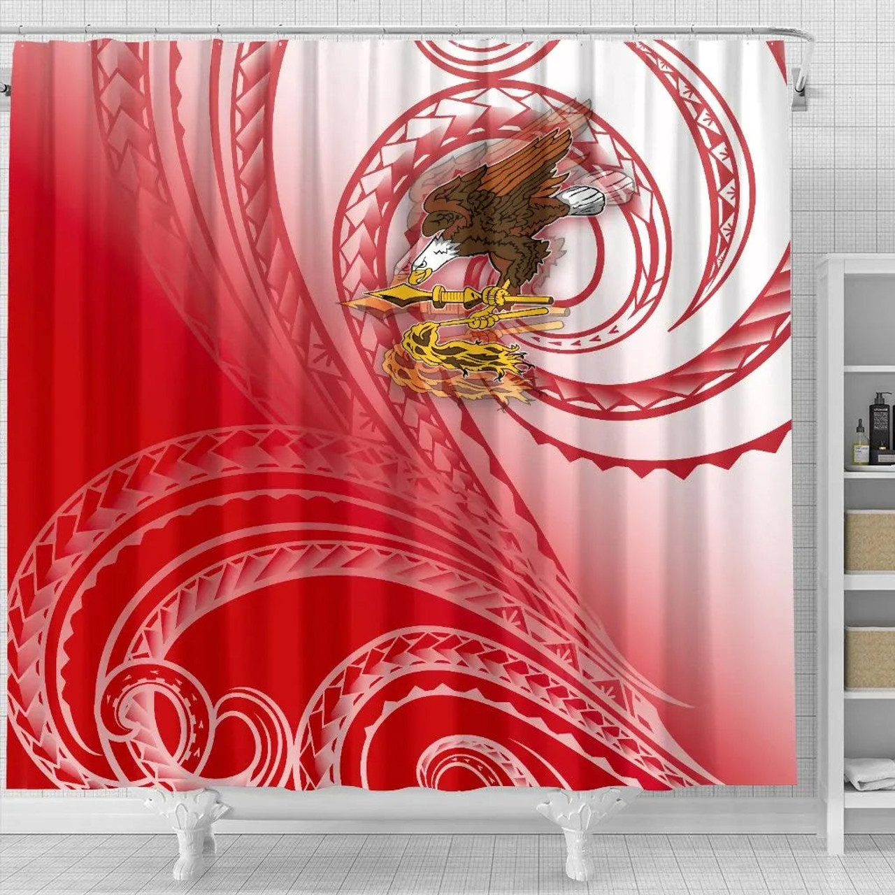 American Samoa Polynesian Shower Curtain - Bald Eagle (Red) 1