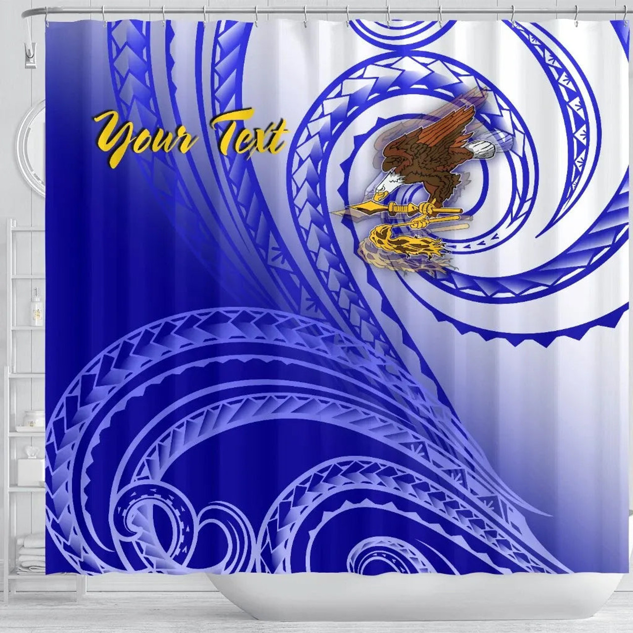 American Samoa Polynesian Custom Personalised Personalized Shower Curtain - Bald Eagle (Blue) 1