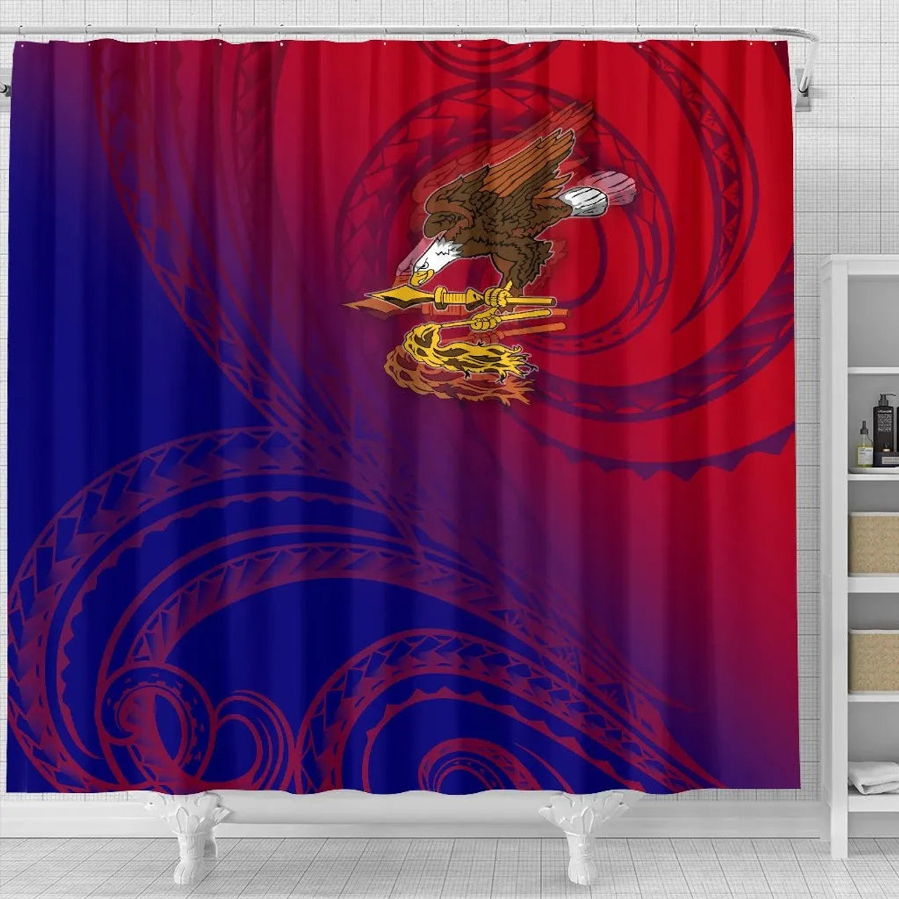 American Samoa Polynesian Shower Curtain - Bald Eagle (Blue - Red) 4