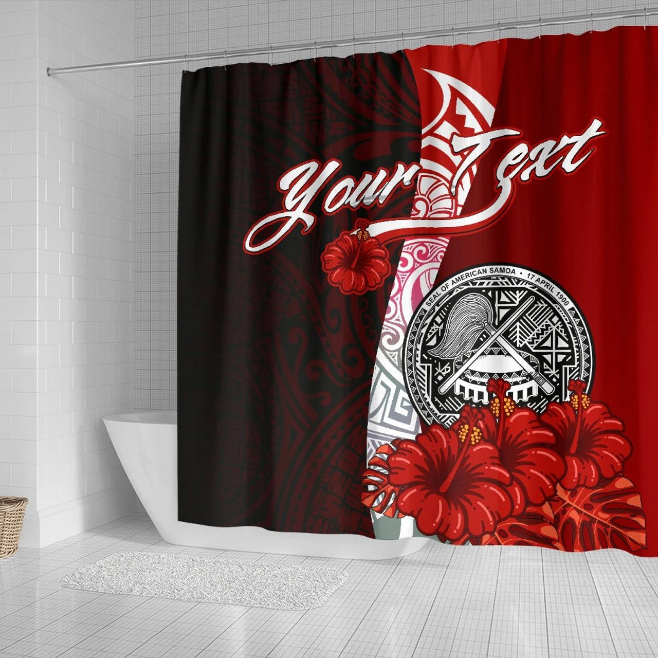 American Samoa Polynesian Custom Personalised Shower Curtain - Coat Of Arm With Hibiscus 2