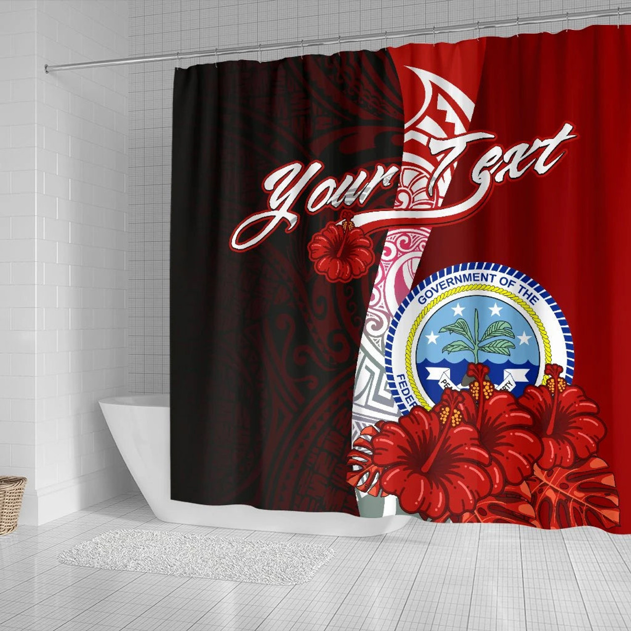 Federated States Of Micronesia Custom Personalised Shower Curtain - Coat Of Arm With Hibiscus 2