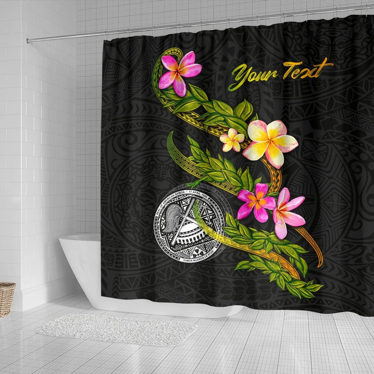 American Samoa Polynesian Custom Personalised Shower Curtain - Plumeria Tribal 2