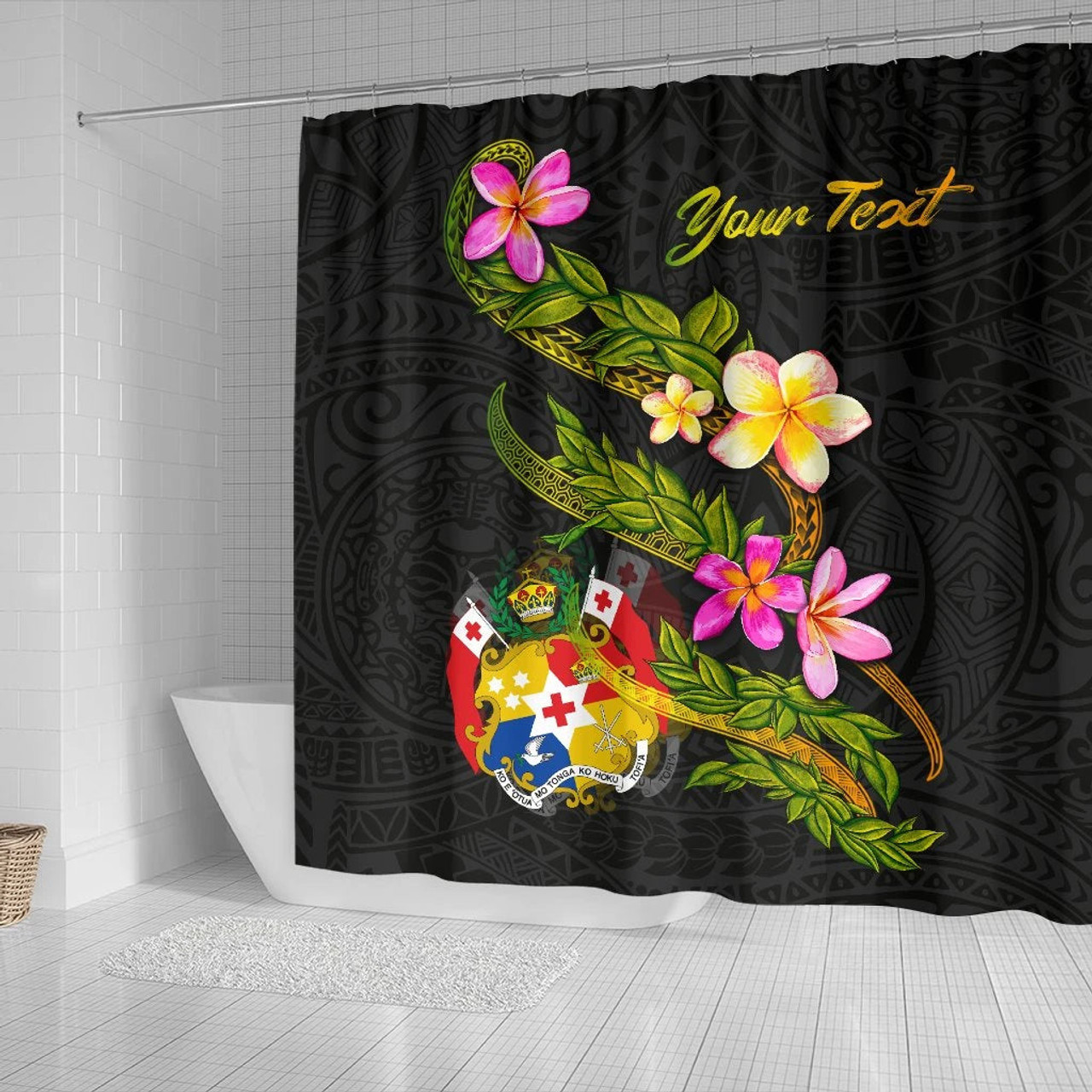 Tonga Polynesian Custom Persona Shower Curtain - Plumeria Tribal 2