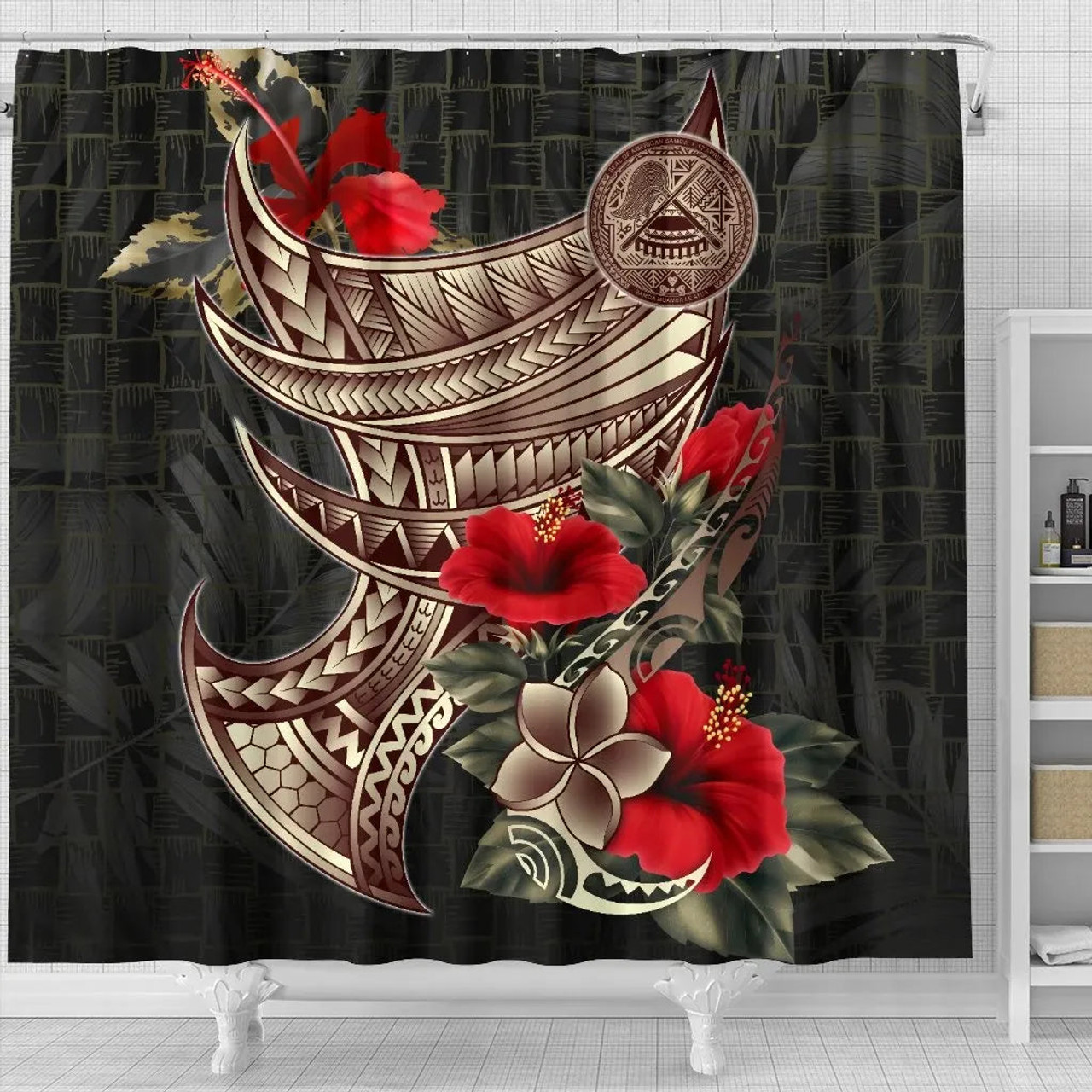 American Samoa Shower Curtain - Polynesian Tribal Vintage Style 4