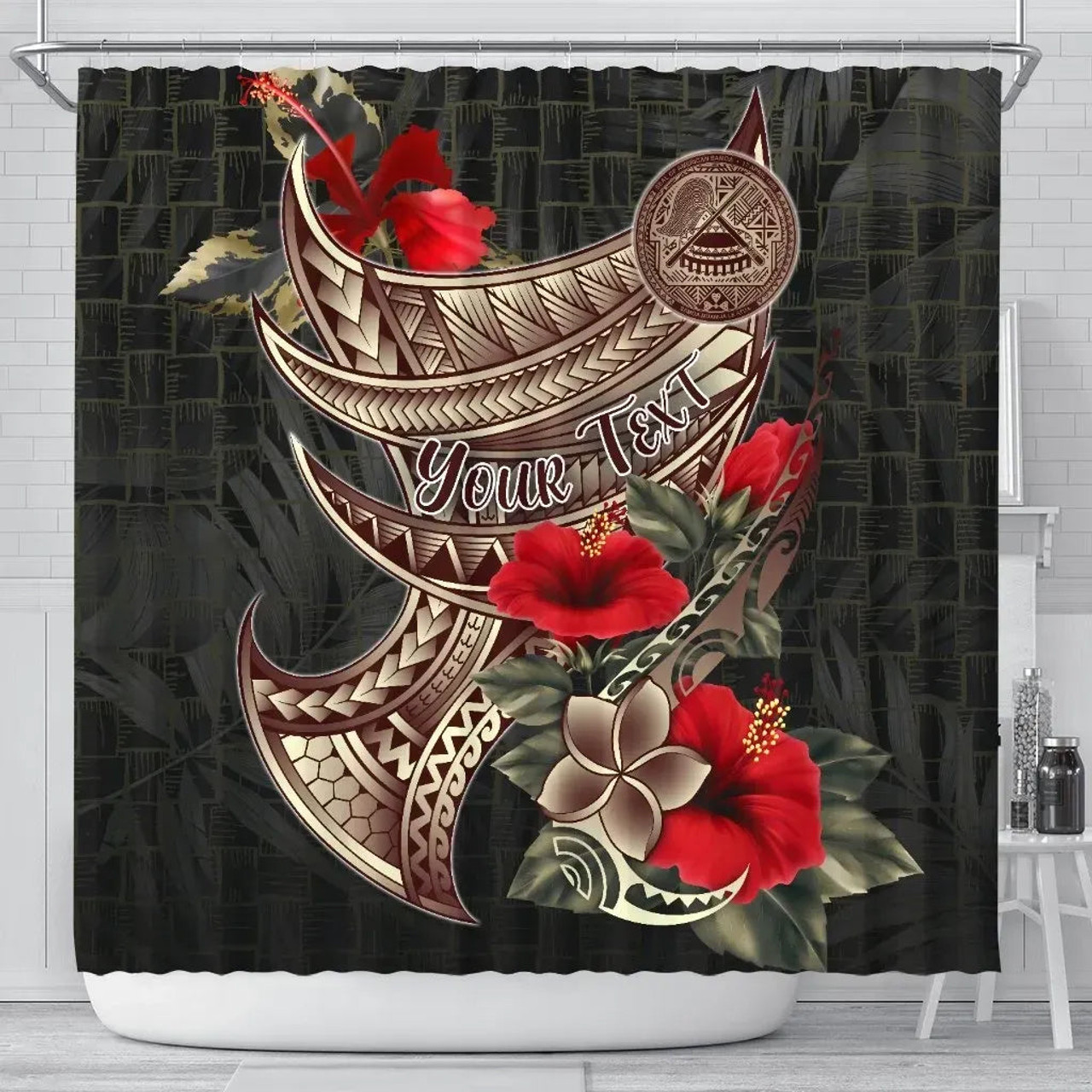 American Samoa Custom Personalised Shower Curtain - Polynesian Tribal Vintage Style 1