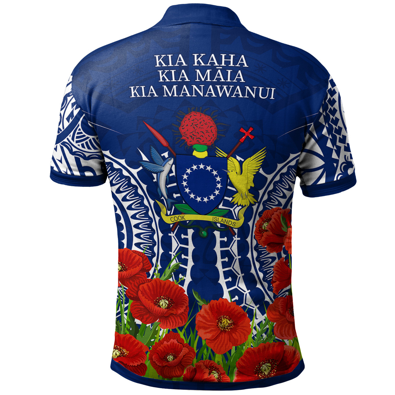 Cook Islands Anzac Polo Shirt - Lest We Forget Polyneisnan Tribal Pattern Poppy Flower