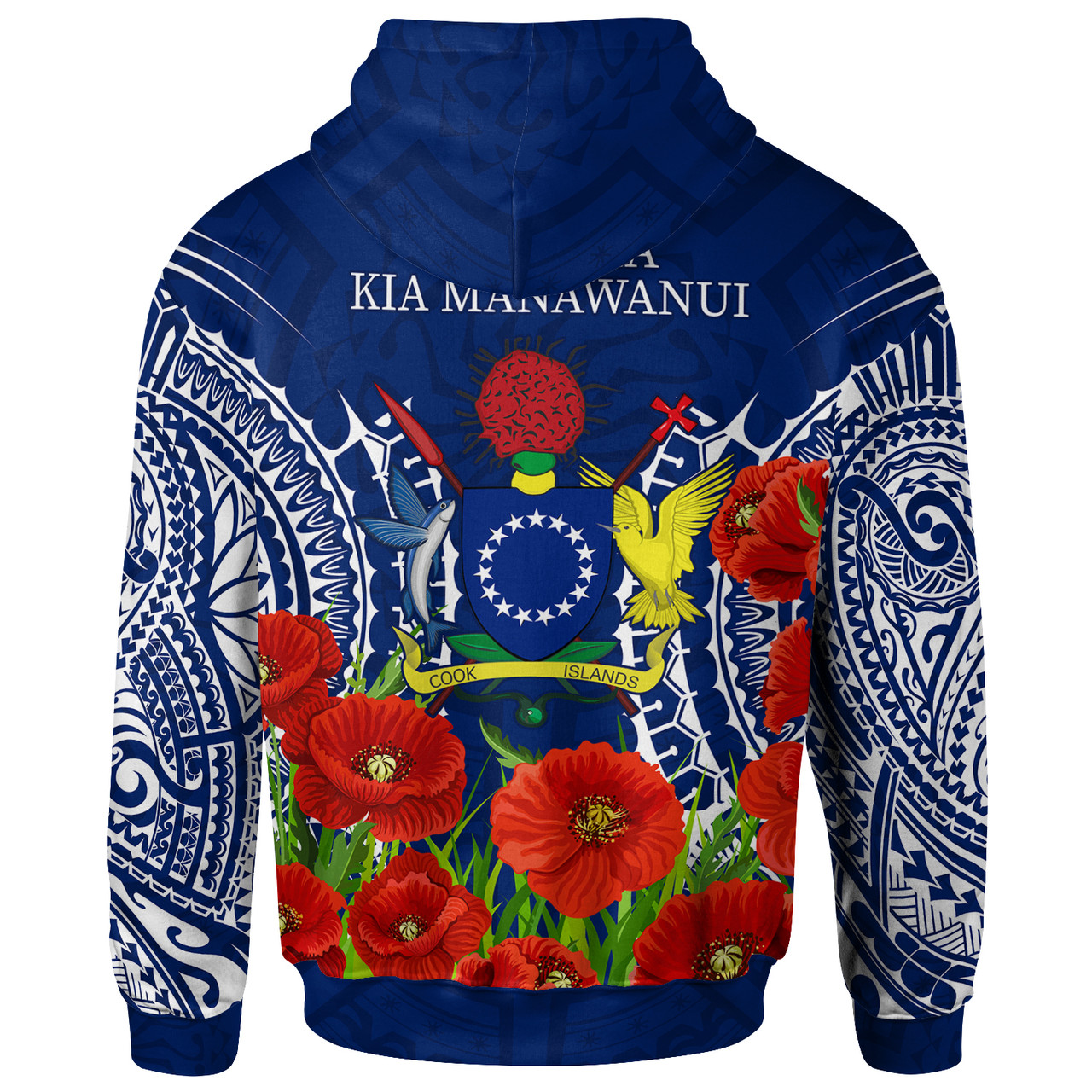 Cook Islands Anzac Hoodie - Lest We Forget Polyneisnan Tribal Pattern Poppy Flower