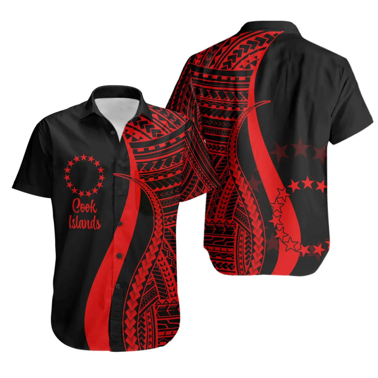 Cook Islands Hawaiian Shirts - Red Polynesian Tentacle Tribal Pattern 1