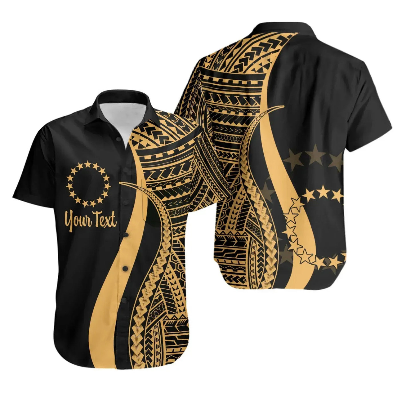 Cook Islands Custom Personalised Hawaiian Shirts - Gold Polynesian Tentacle Tribal Pattern 1