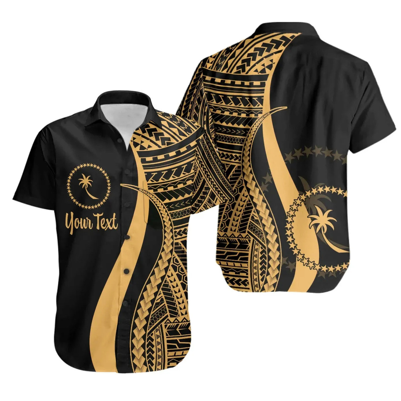 Chuuk Custom Personalised Hawaiian Shirts - Gold Polynesian Tentacle Tribal Pattern 1