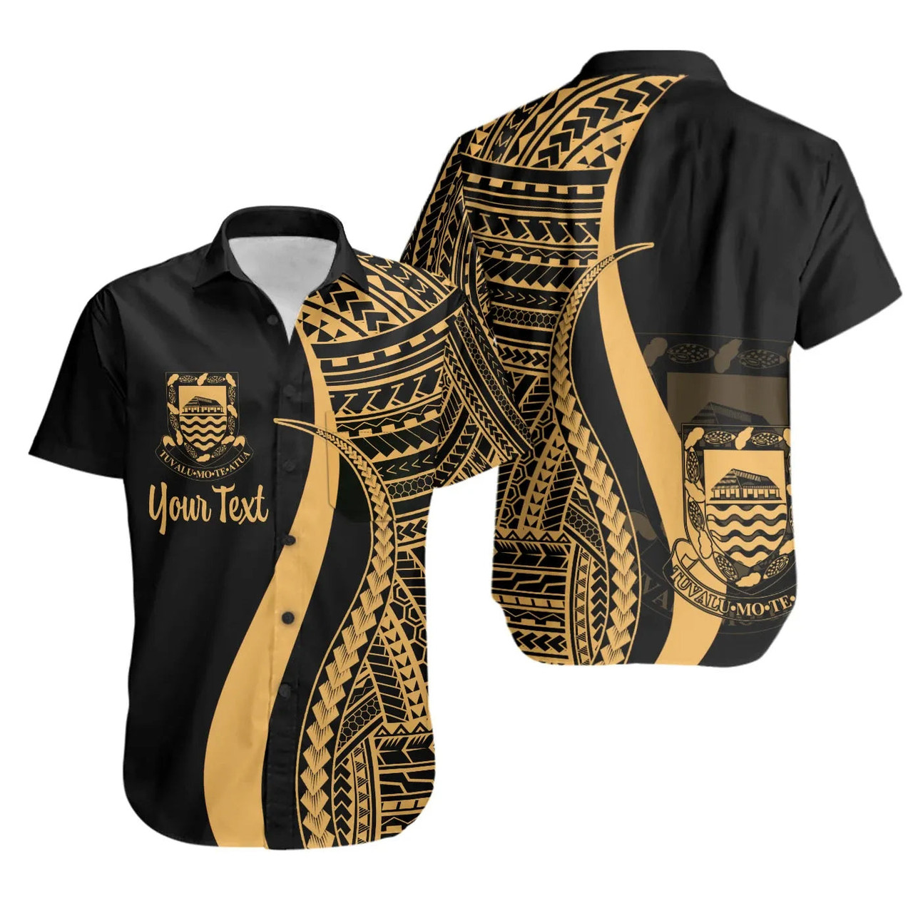 Tuvalu Custom Personalised Hawaiian Shirts - Gold Polynesian Tentacle Tribal Pattern 1