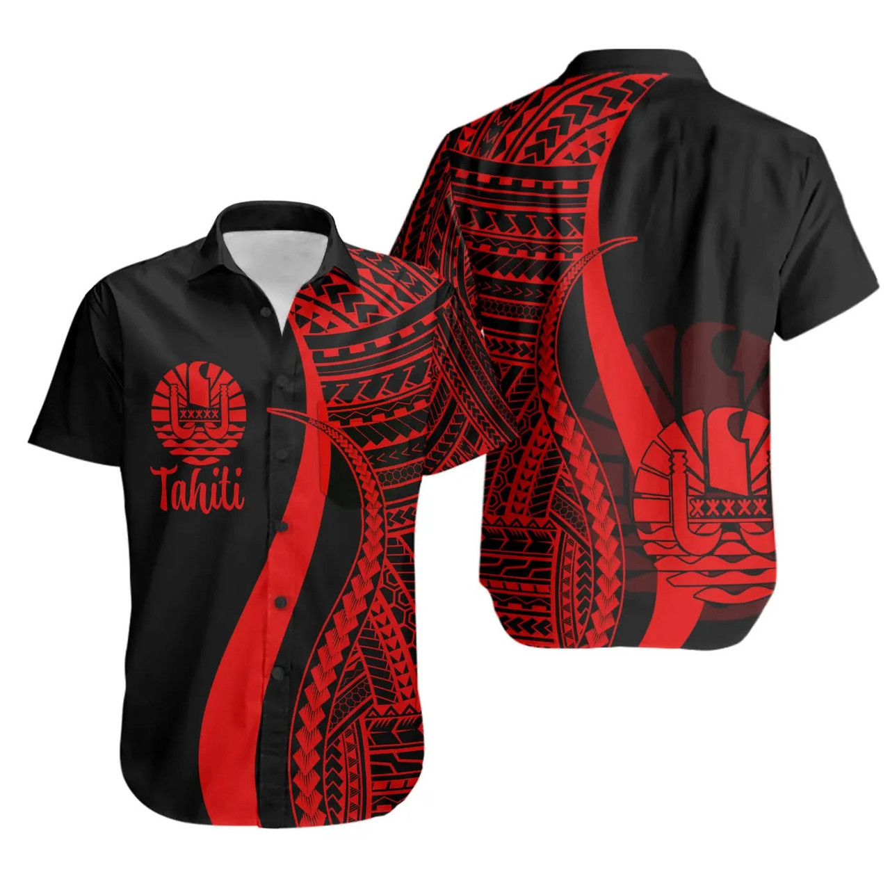 Tahiti Hawaiian Shirts - Red Polynesian Tentacle Tribal Pattern 1