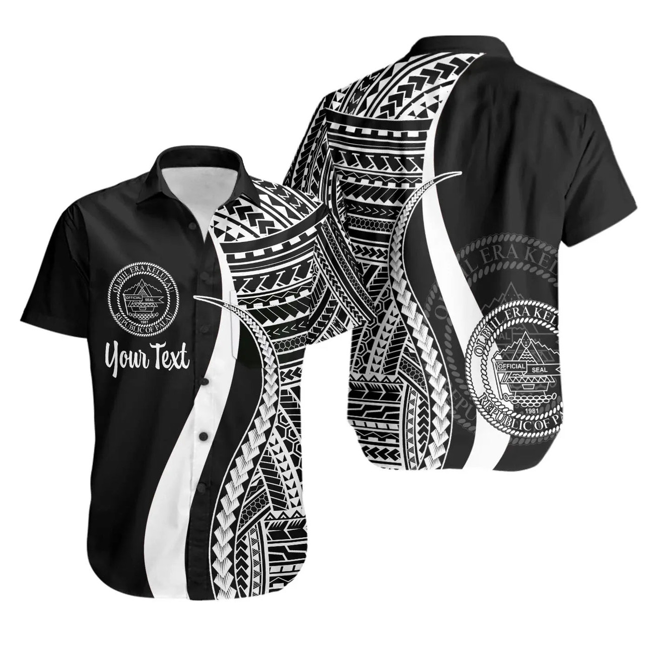 Palau Custom Personalised Hawaiian Shirts - White Polynesian Tentacle Tribal Pattern Crest 1