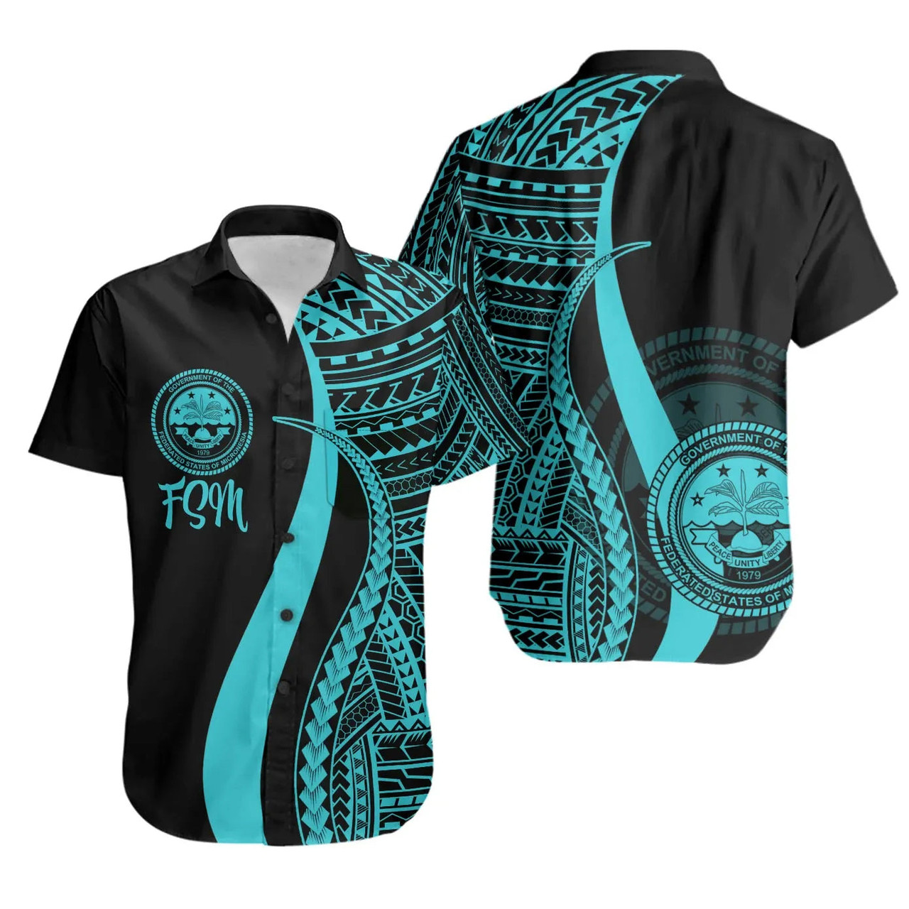 Federated States Of Micronesia Hawaiian Shirts - Turquoise Polynesian Tentacle Tribal Pattern 1