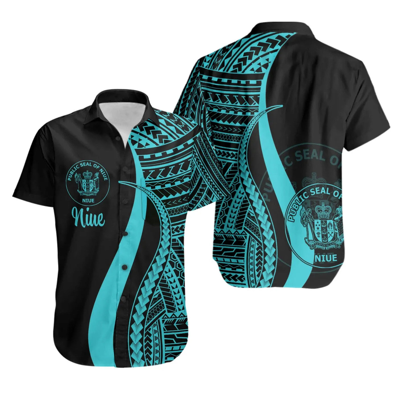 Niue Hawaiian Shirts - Turquoise Polynesian Tentacle Tribal Pattern 1