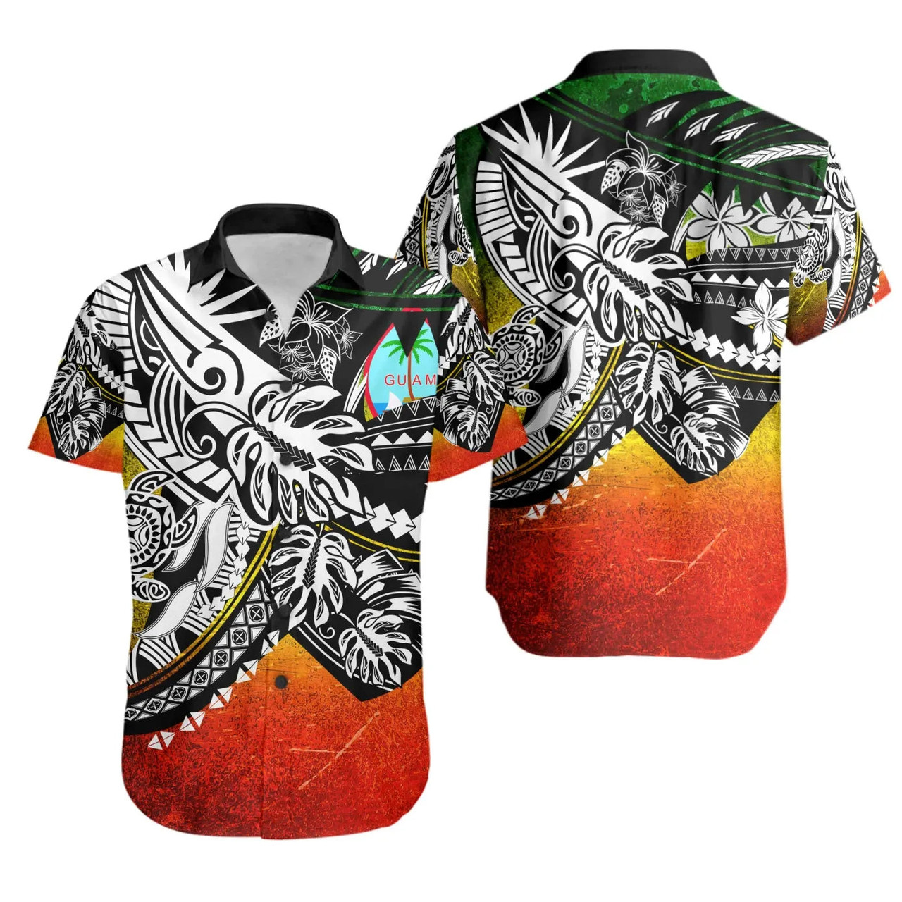 Guam Hawaiian Shirts - Tribal Jungle Pattern Reggae Color 1