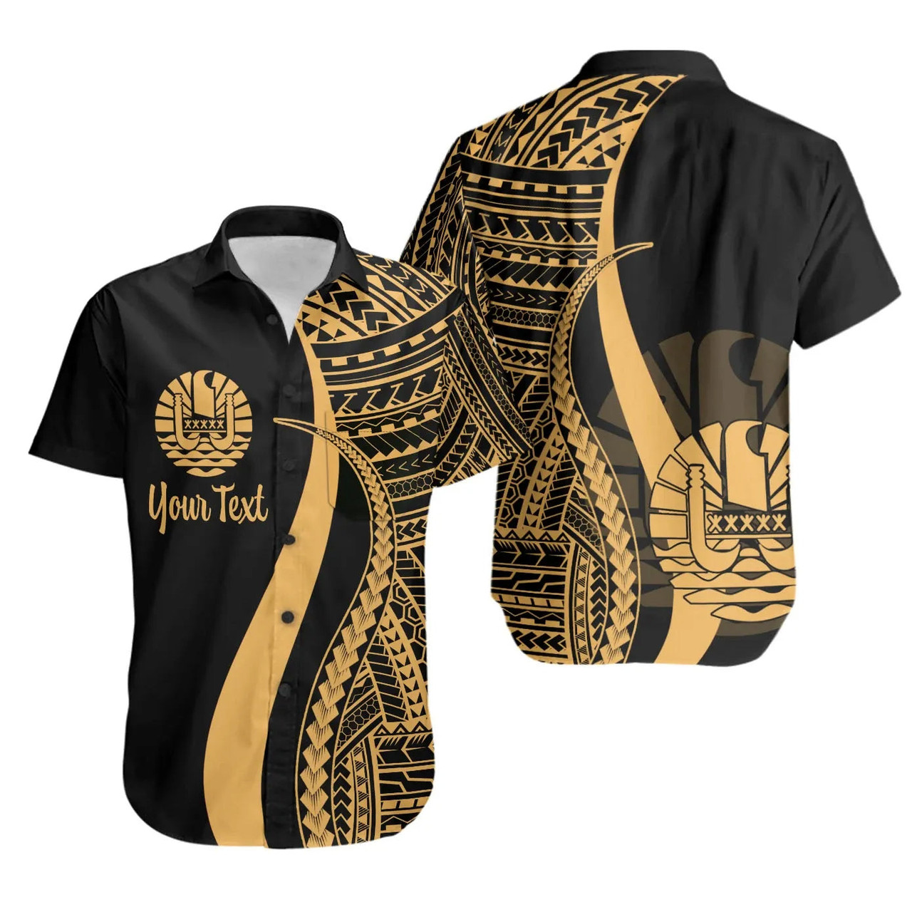 Tahiti Custom Personalised Hawaiian Shirts - Gold Polynesian Tentacle Tribal Pattern 1