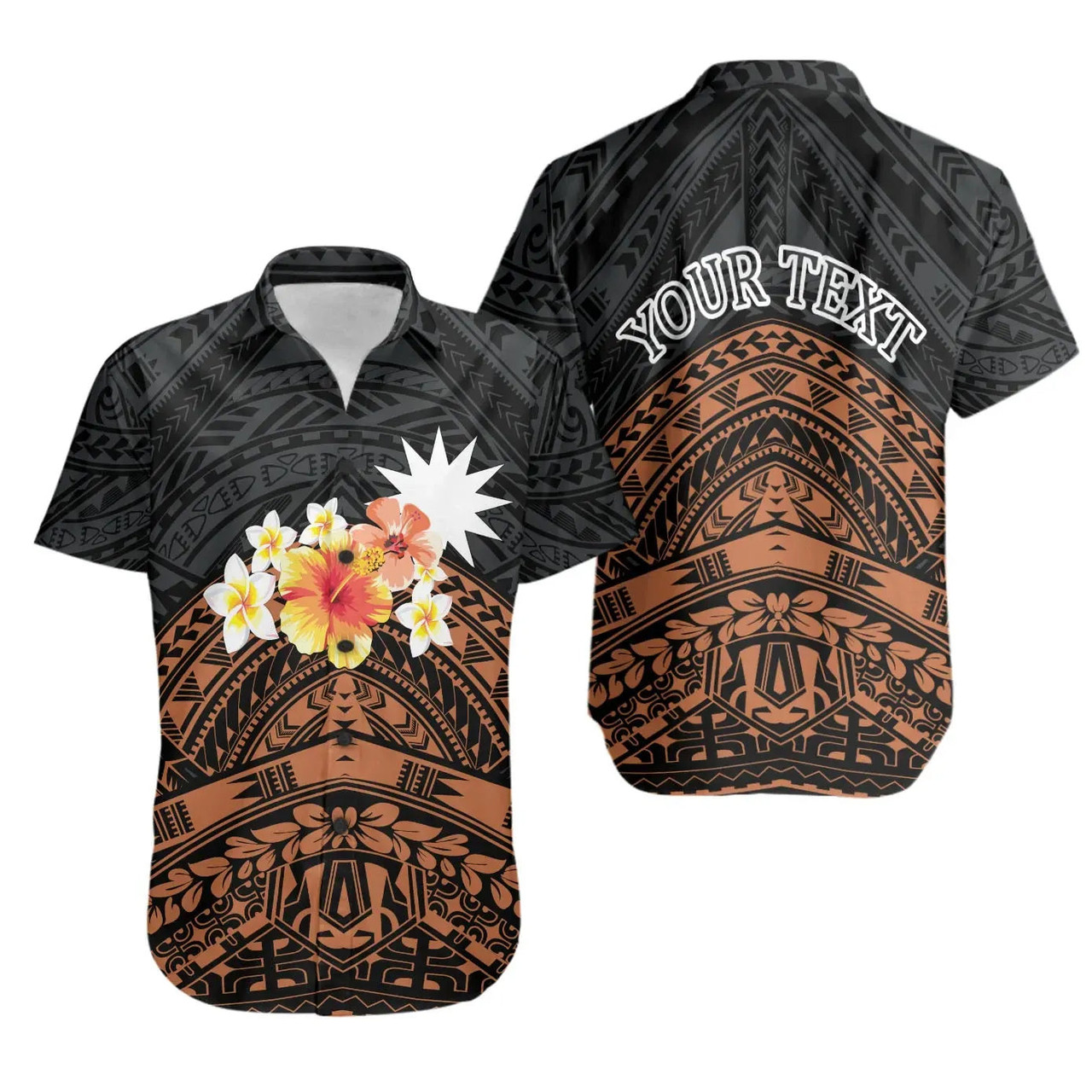 Nauru Custom Personalised Hawaiian Shirts - Tribal Pattern Hibiscus 1