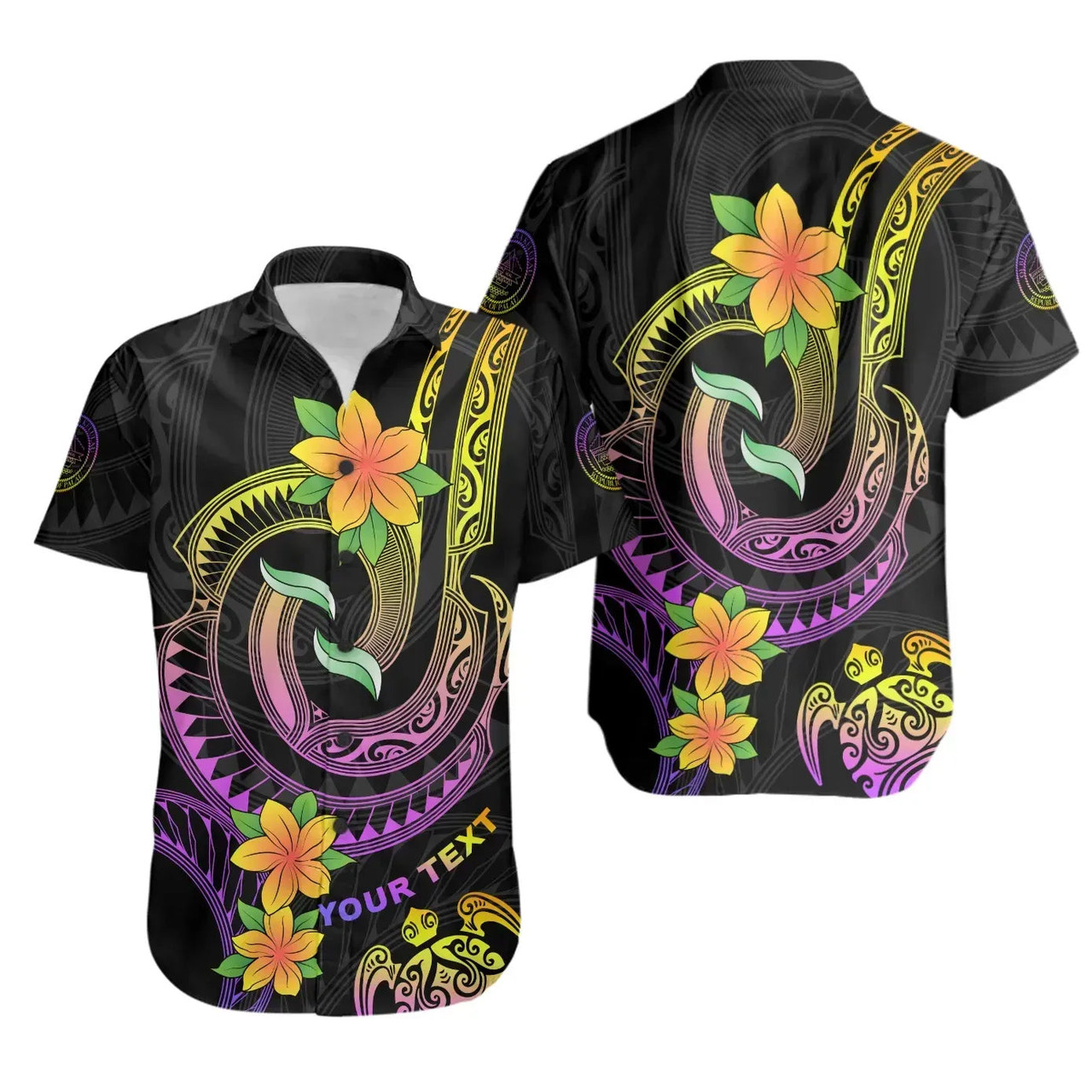 Palau Custom Personalised Hawaiian Shirts - Plumeria Flowers with Spiral Patterns 1
