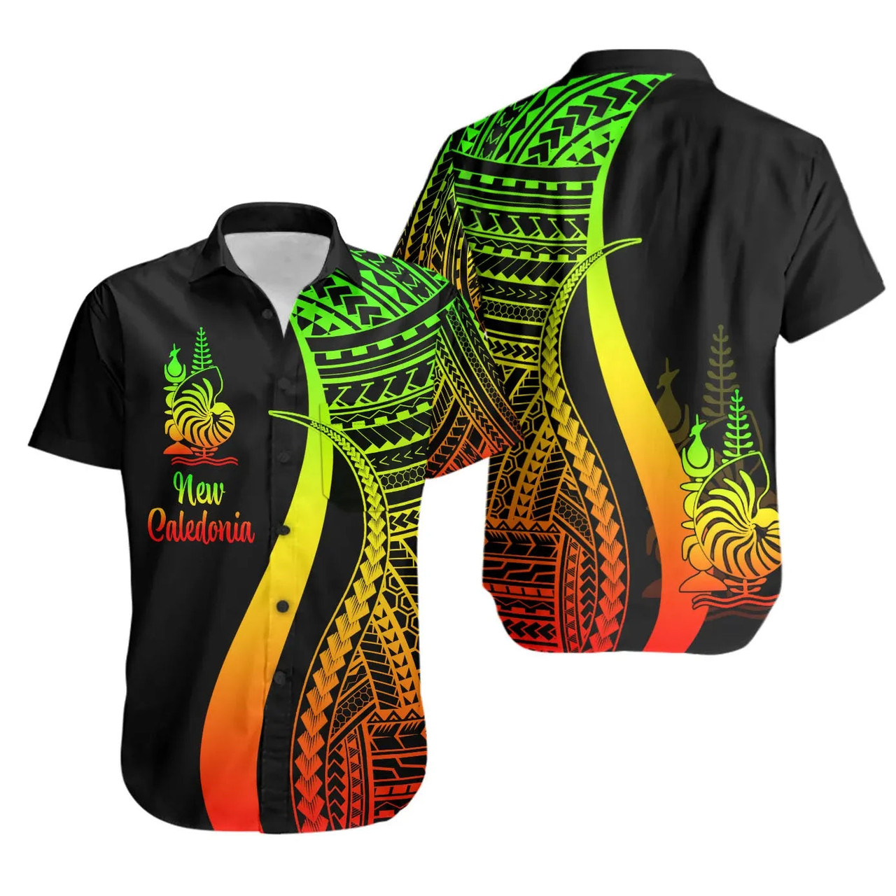 New Caledonia Hawaiian Shirts - Reggae Polynesian Tentacle Tribal Pattern Crest 1