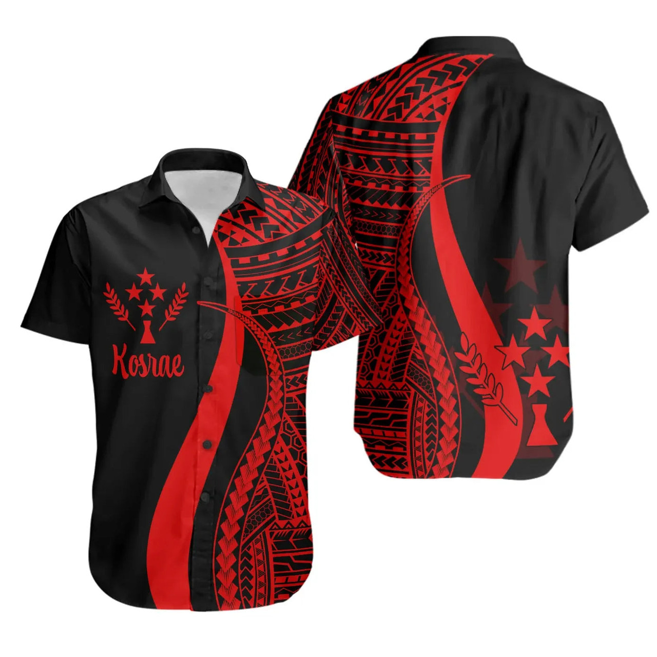 Kosrae Hawaiian Shirts - Red Polynesian Tentacle Tribal Pattern 1