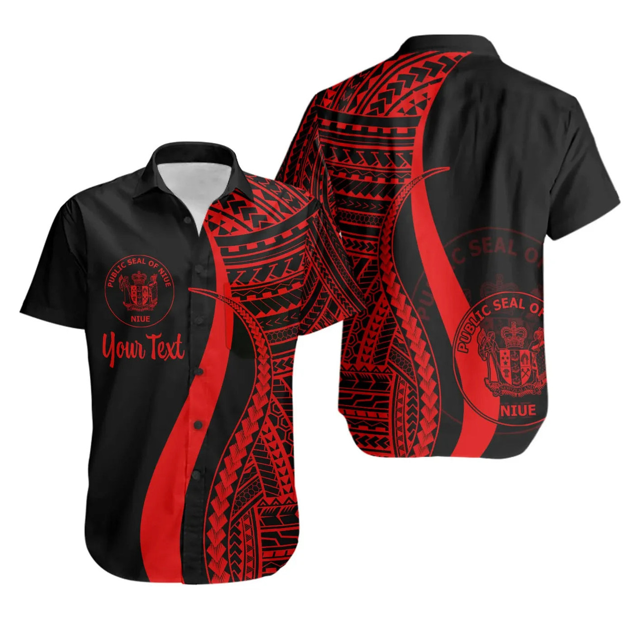 Niue Custom Personalised Hawaiian Shirts - Red Polynesian Tentacle Tribal Pattern 1