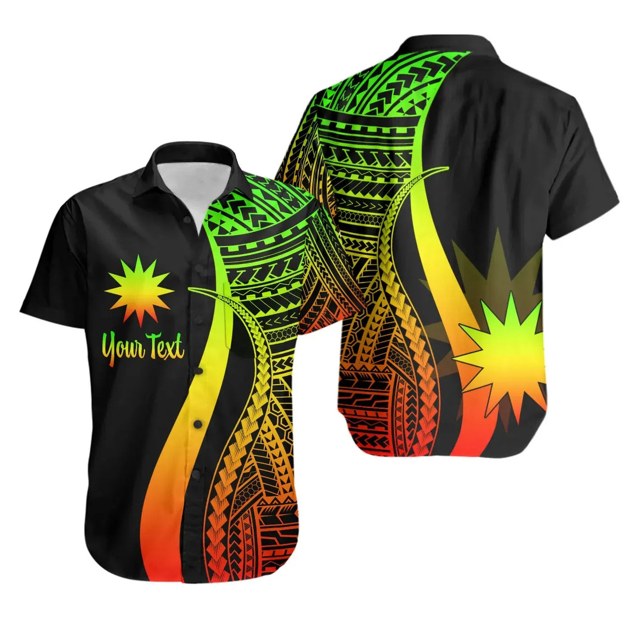Nauru Custom Personalised Hawaiian Shirts - Reggae Polynesian Tentacle Tribal Pattern 1