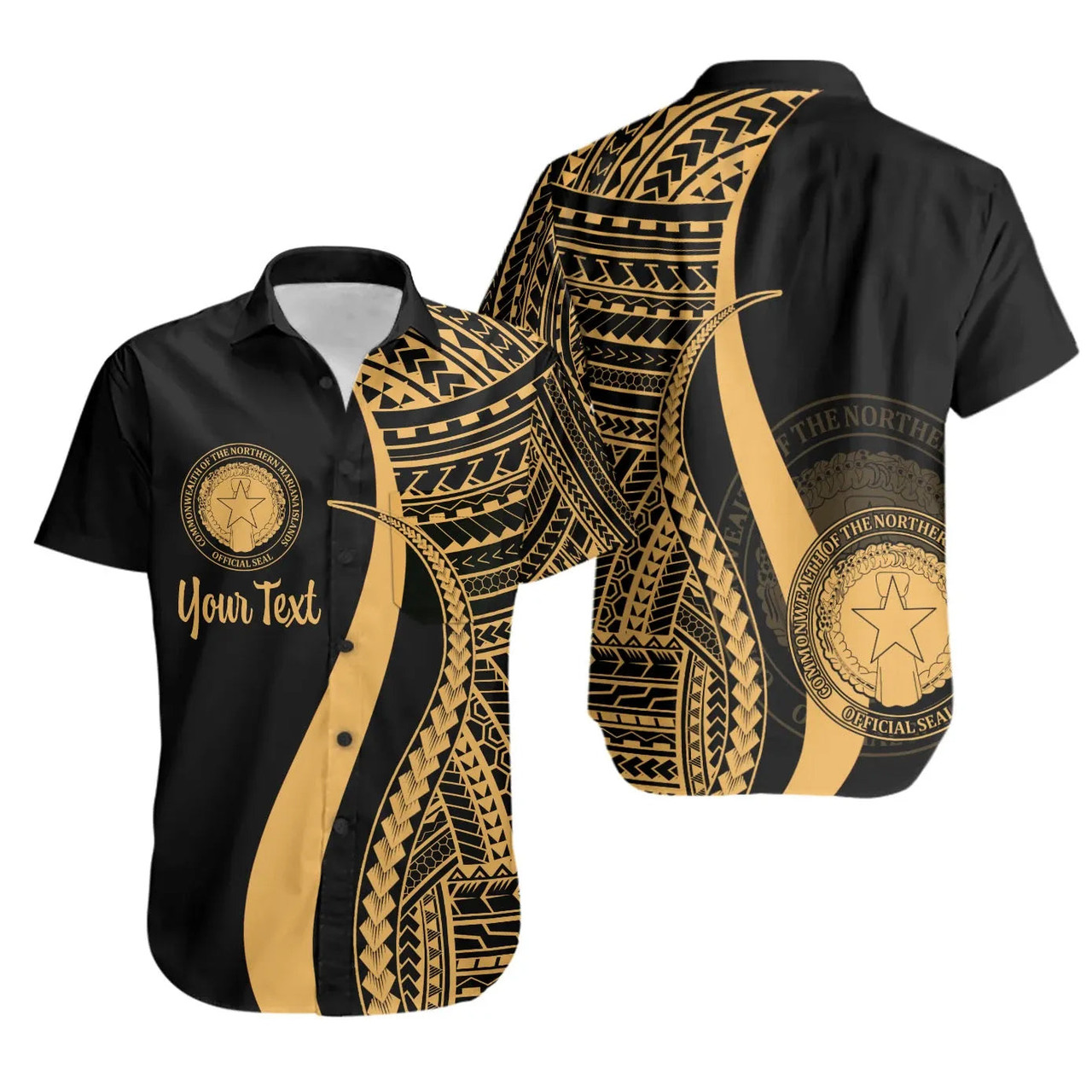 Northern Mariana Islands Custom Personalised Hawaiian Shirts - Gold Polynesian Tentacle Tribal Pattern 1