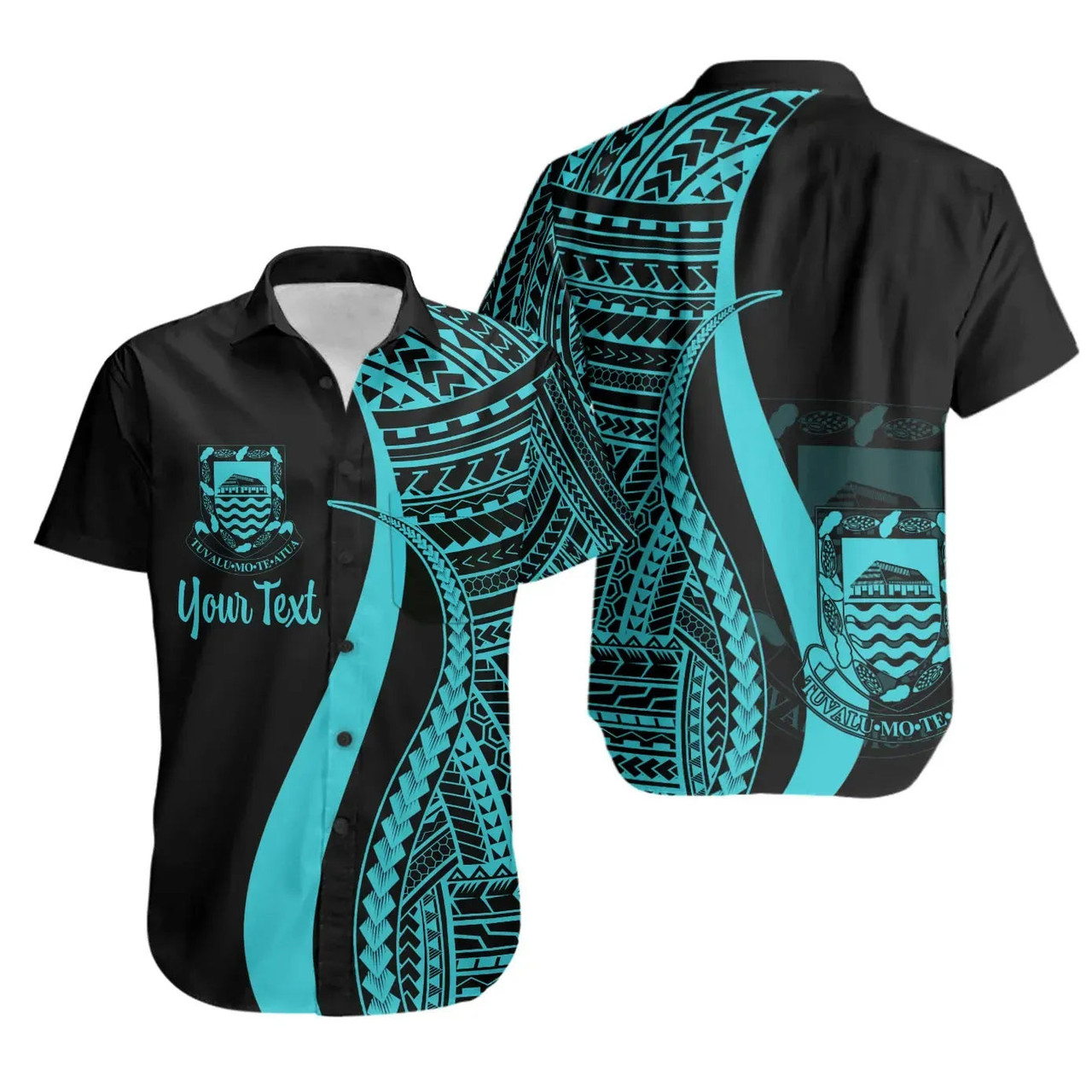 Tuvalu Custom Personalised Hawaiian Shirts - Turquoise Polynesian Tentacle Tribal Pattern 1