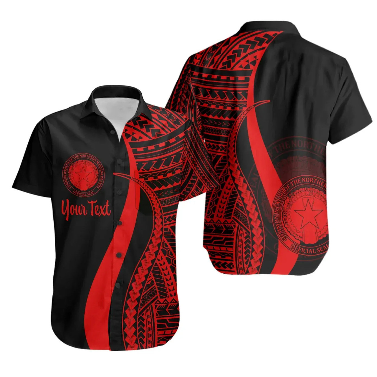 Northern Mariana Islands Custom Personalised Hawaiian Shirts - Red Polynesian Tentacle Tribal Pattern 1