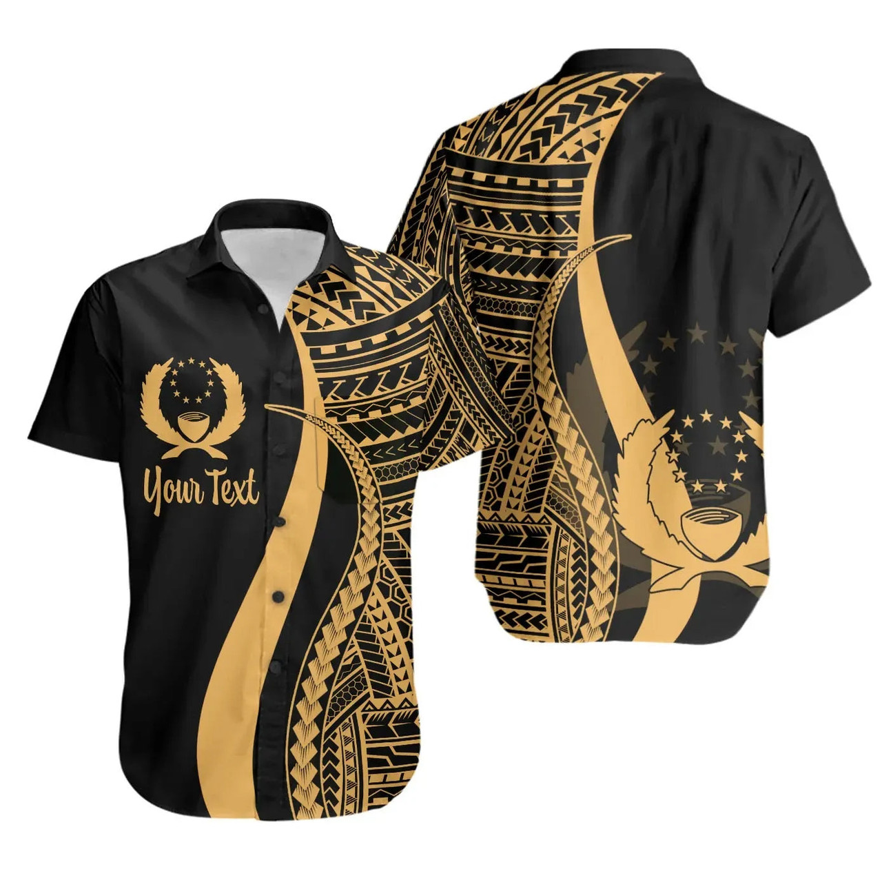 Pohnpei Custom Personalised Hawaiian Shirts - Gold Polynesian Tentacle Tribal Pattern 1