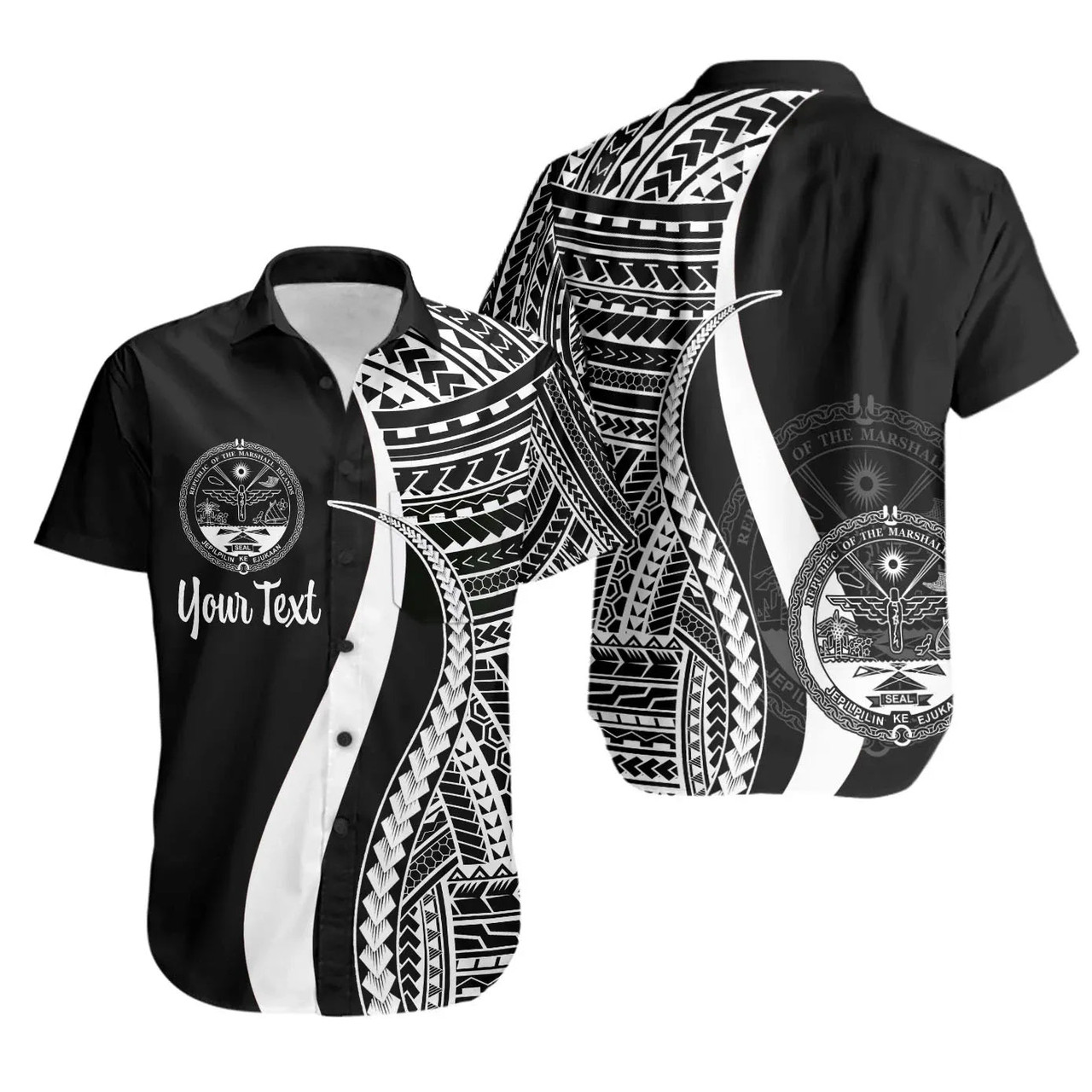 Marshall Islands Custom Personalised Hawaiian Shirts - White Polynesian Tentacle Tribal Pattern Crest 1