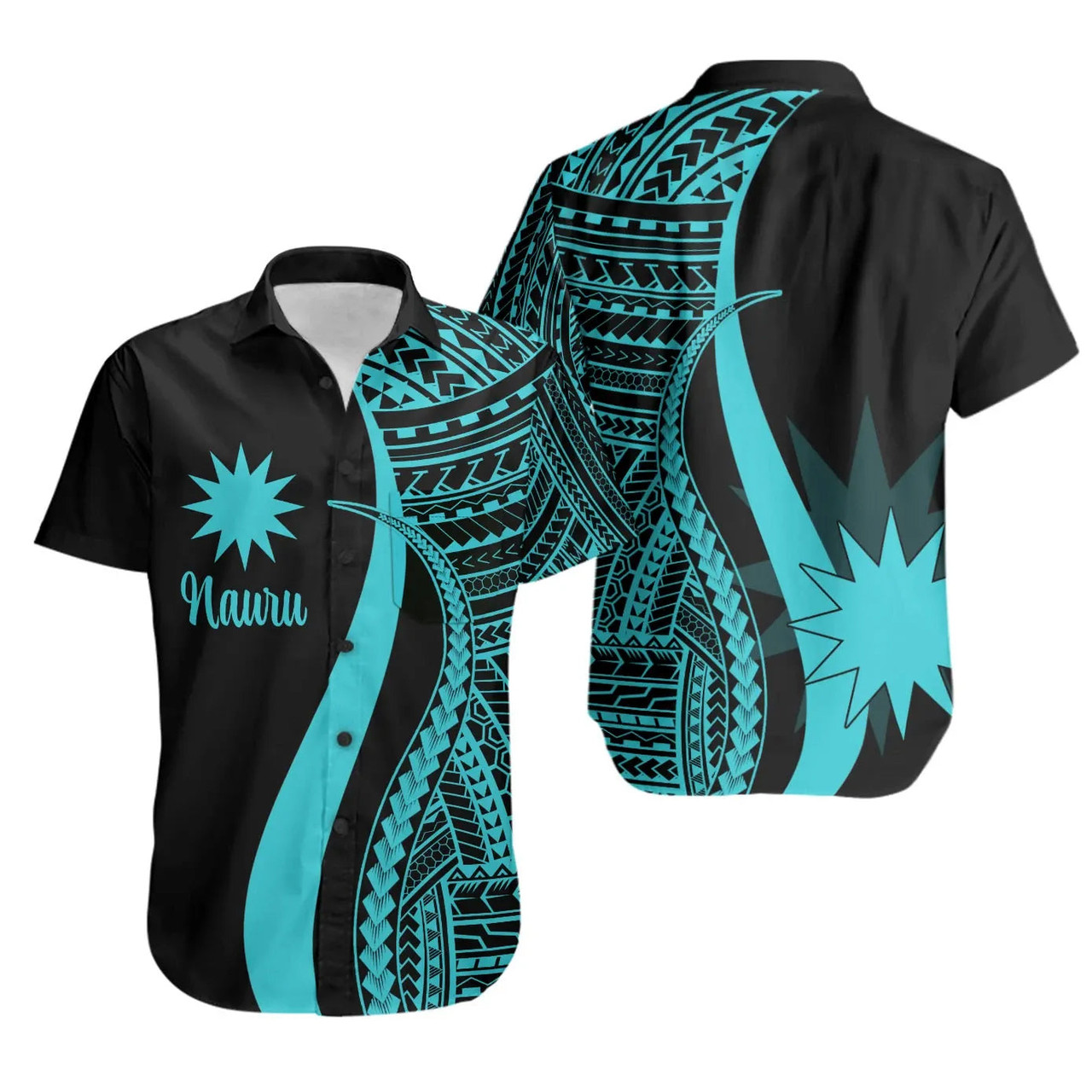 Nauru Hawaiian Shirts - Turquoise Polynesian Tentacle Tribal Pattern 1