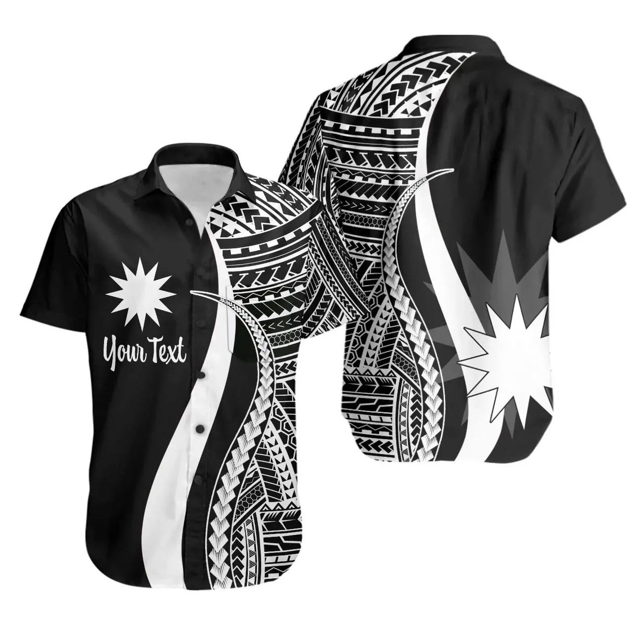 Nauru Custom Personalised Hawaiian Shirts - White Polynesian Tentacle Tribal Pattern 1