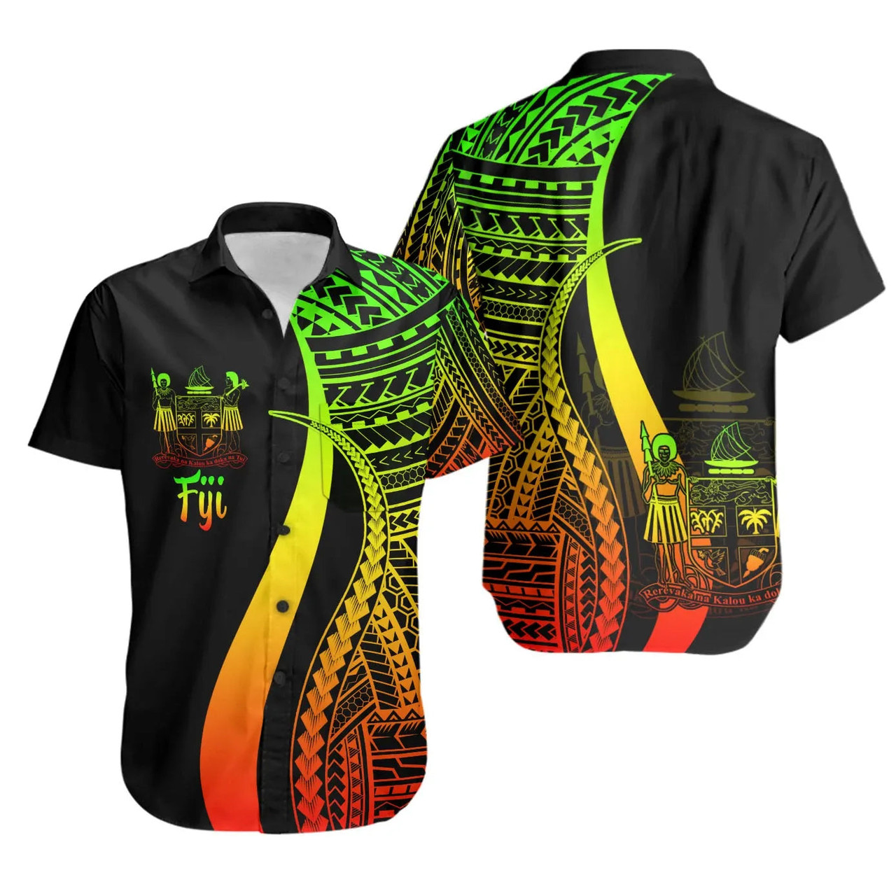 Fiji Hawaiian Shirts - Reggae Polynesian Tentacle Tribal Pattern Crest 1