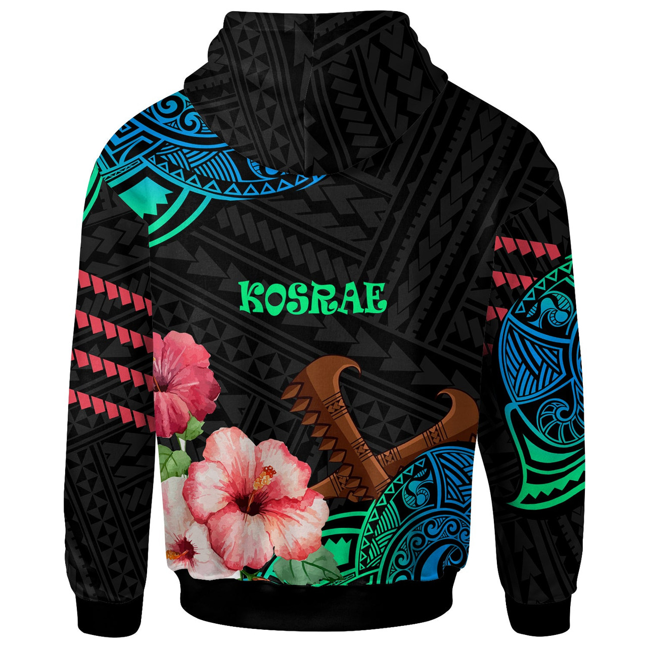 Kosrae Hoodie Polynesian Pattern with Hibicus Flowers