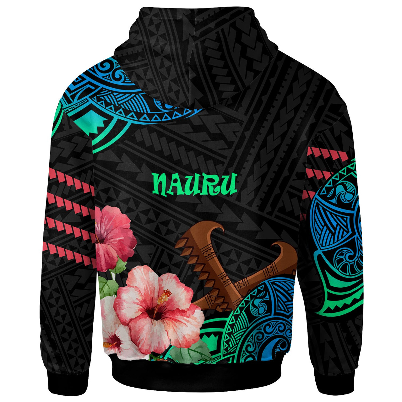 Nauru Hoodie Polynesian Pattern with Hibicus Flowers