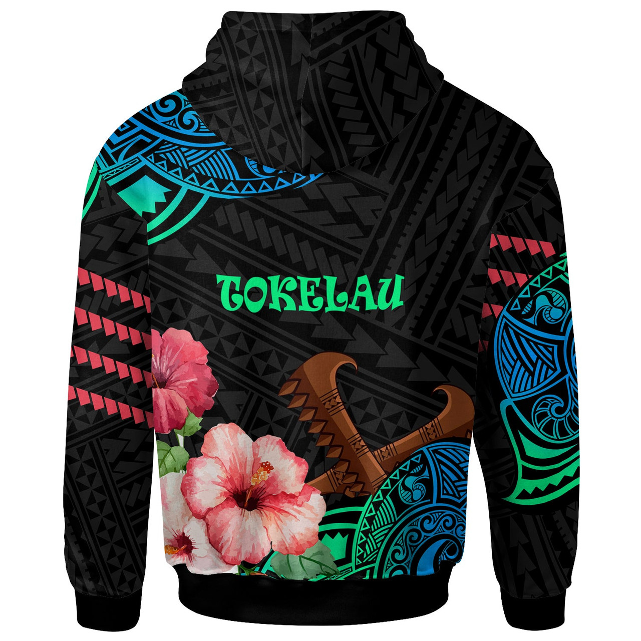 Tokelau Hoodie Polynesian Pattern with Hibicus Flowers