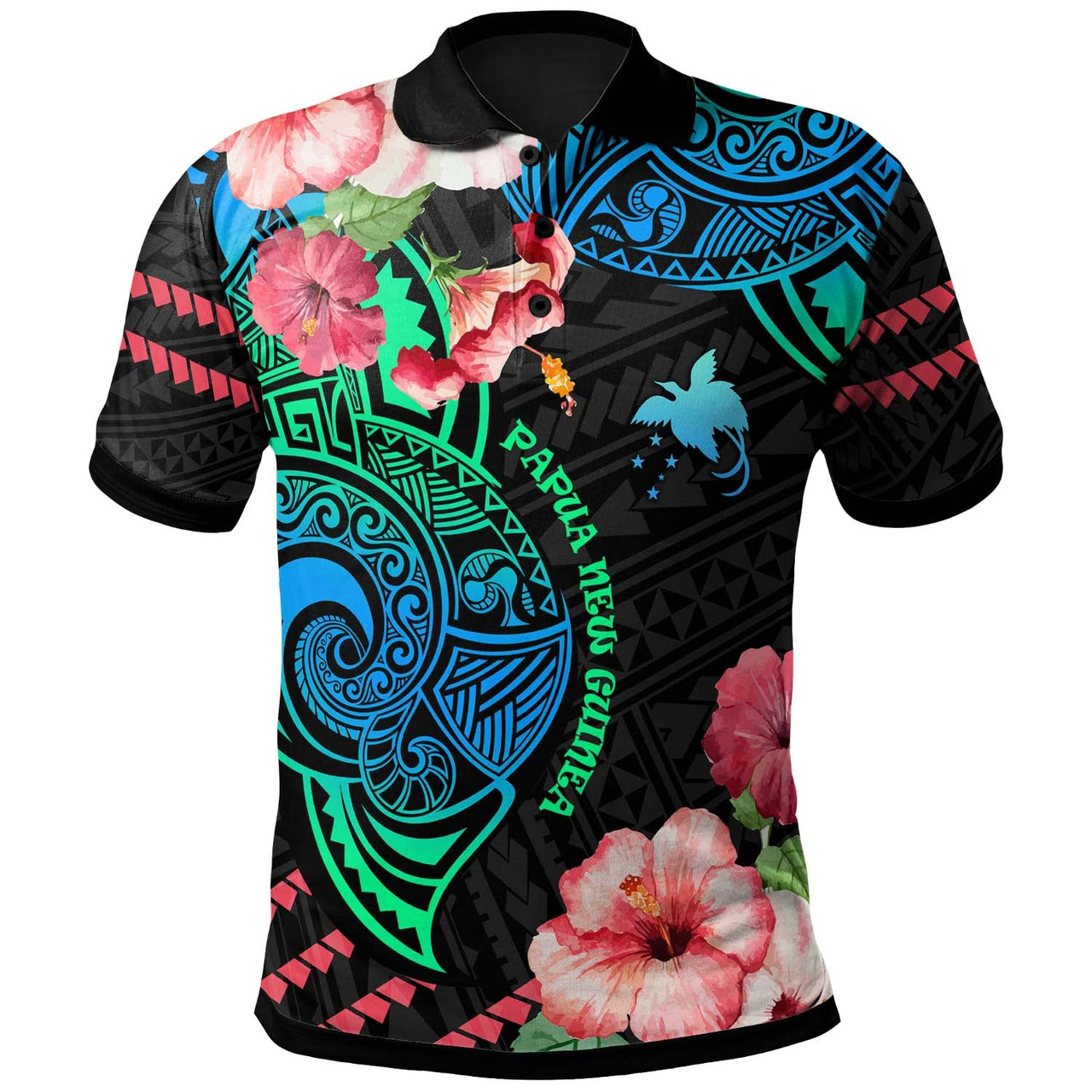 Papua New Guinea Polo Shirt - Polynesian Pride with Hibicus Flower Tribal Pattern