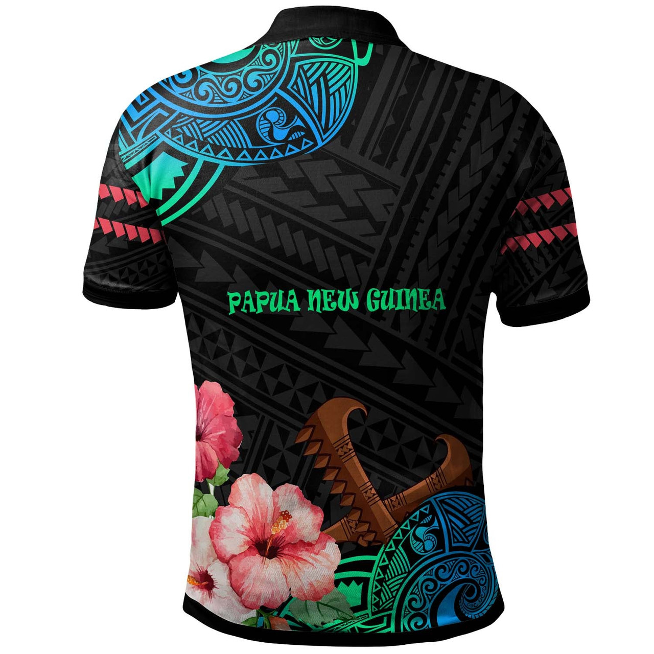 Papua New Guinea Polo Shirt - Polynesian Pride with Hibicus Flower Tribal Pattern