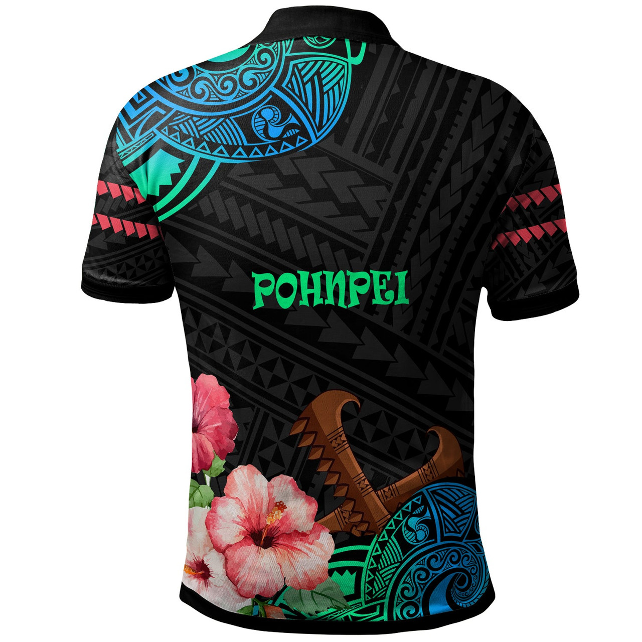 Pohnpei Polo Shirt - Polynesian Pride with Hibicus Flower Tribal Pattern