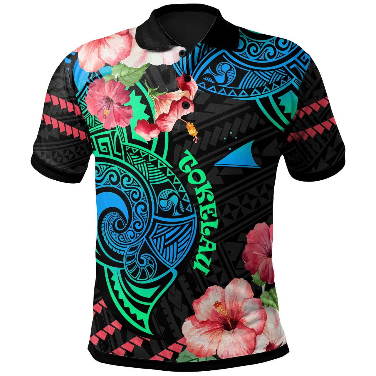 Tokelau Polo Shirt - Polynesian Pride with Hibicus Flower Tribal Pattern