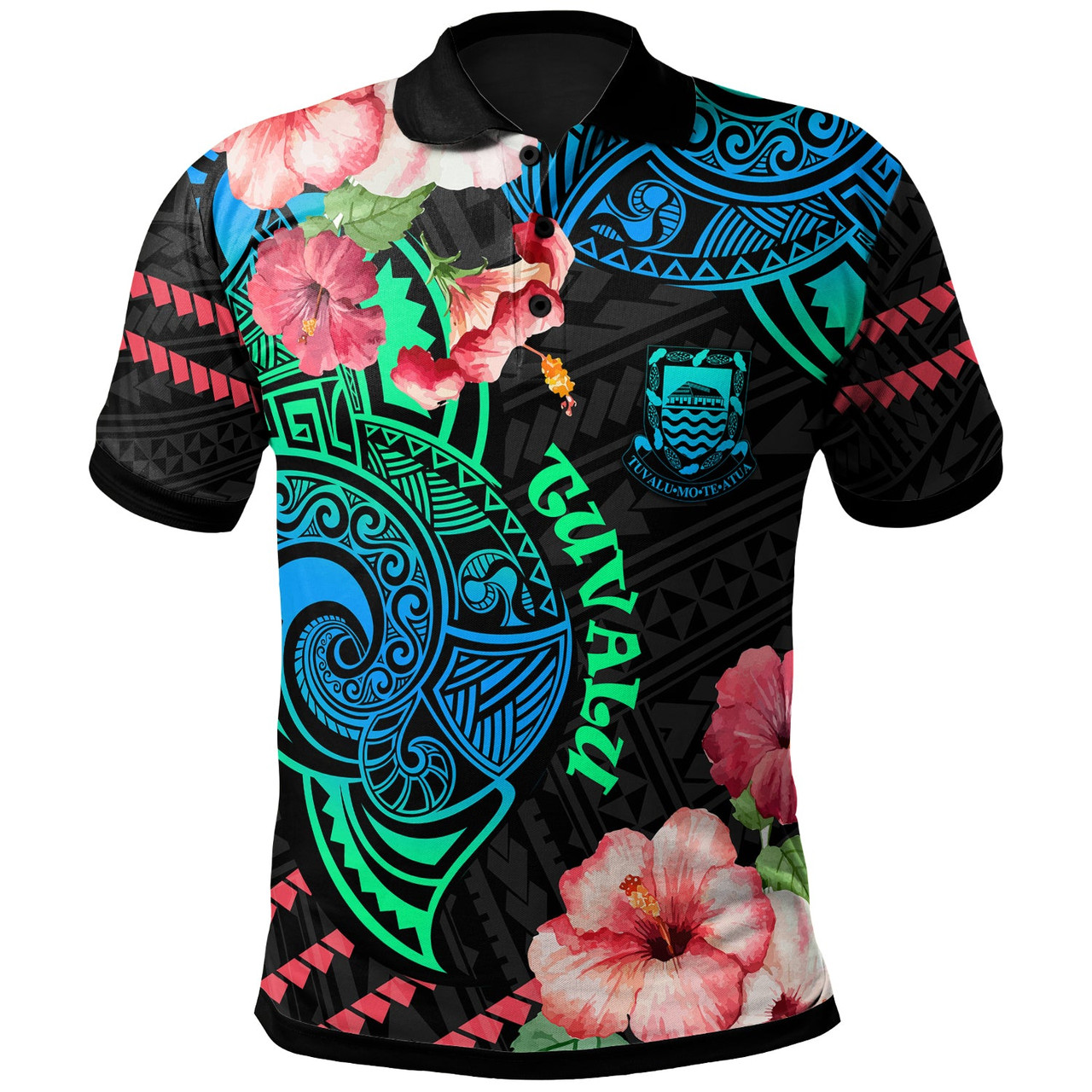 Tuvalu Polo Shirt - Polynesian Pride with Hibicus Flower Tribal Pattern