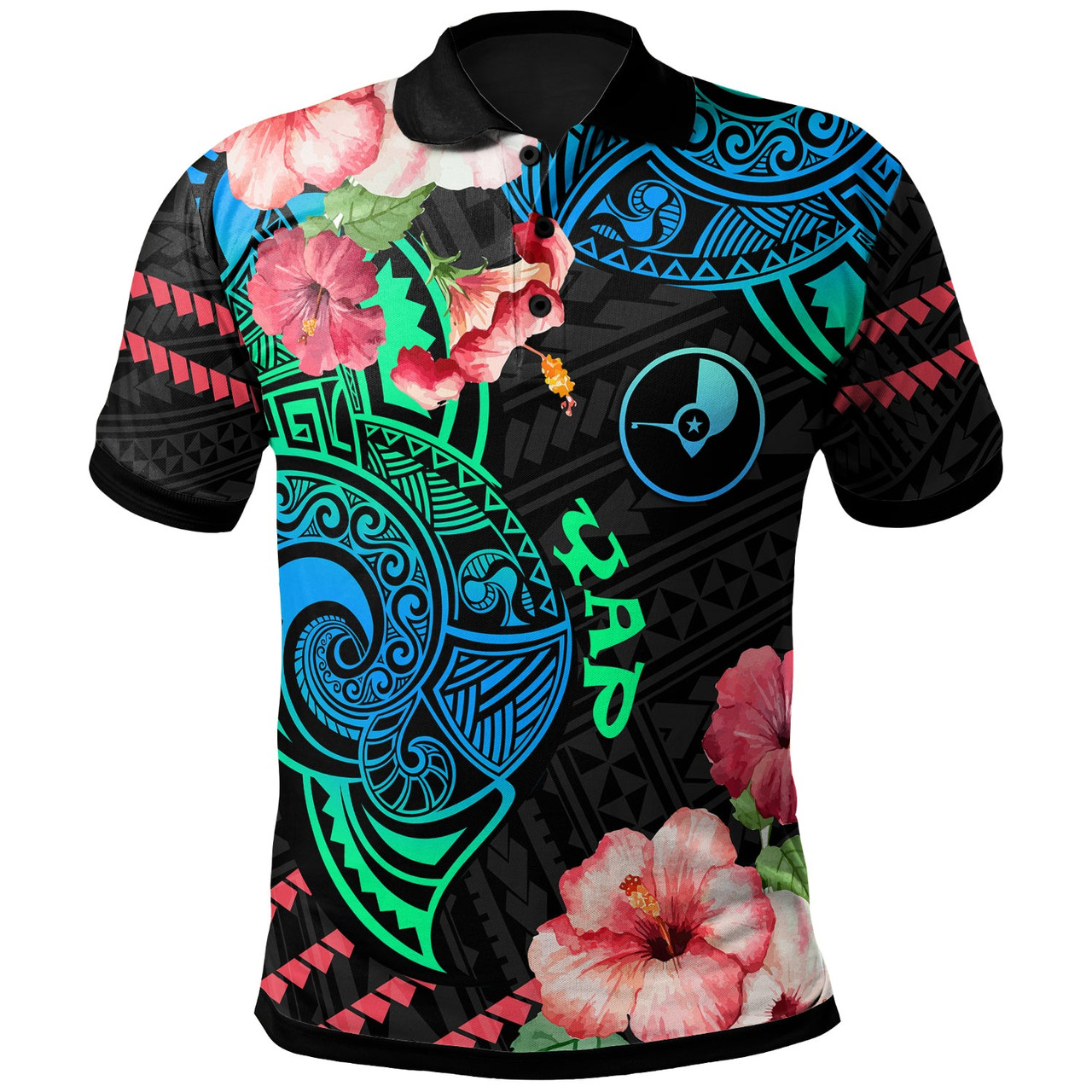 Yap Polo Shirt - Polynesian Pride with Hibicus Flower Tribal Pattern