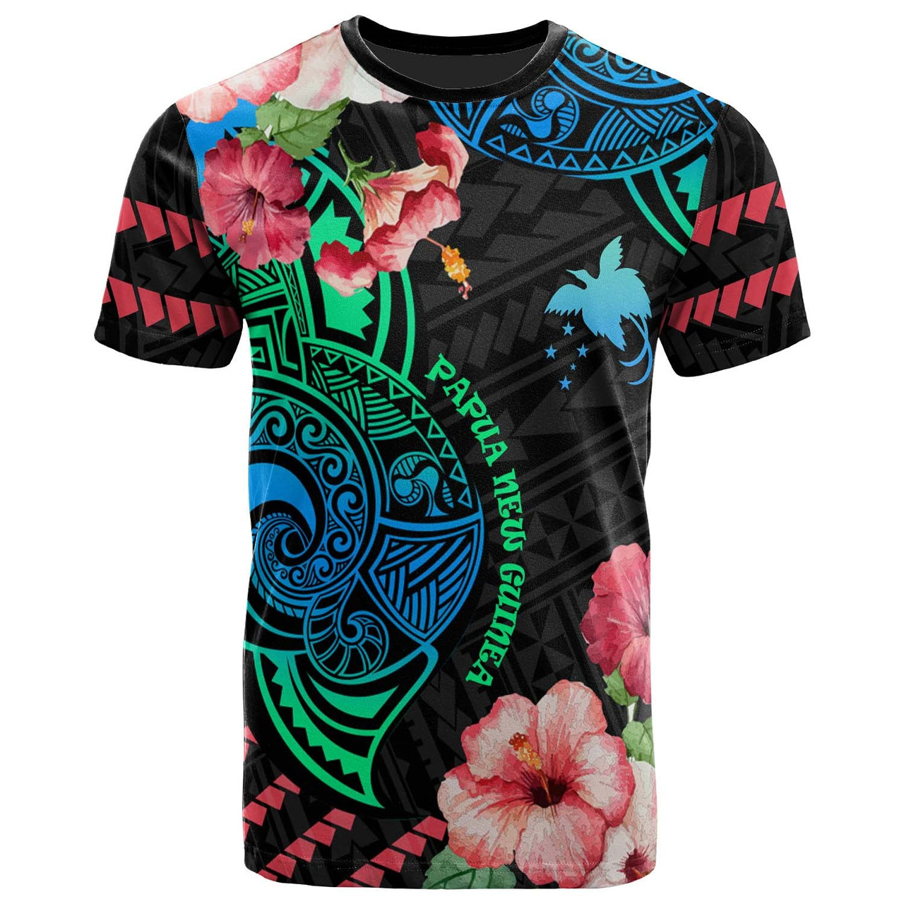 Papua New Guinea T-Shirt - Polynesian Pride with Hibicus Flower Tribal Pattern